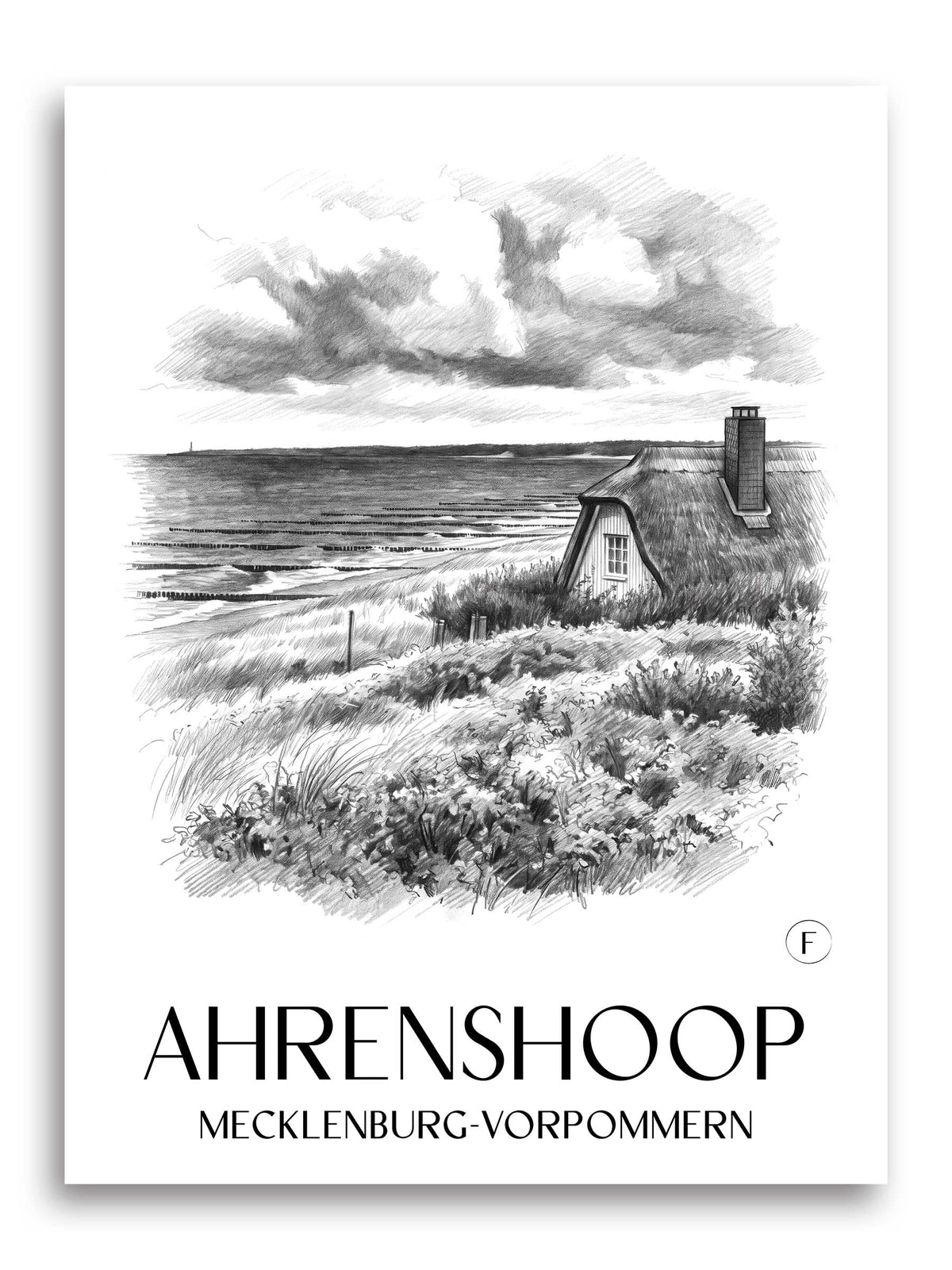 ahrenshoop-mecklenburg-vorpommern-deutschland-poster-bleistift-zeichnung-drawing