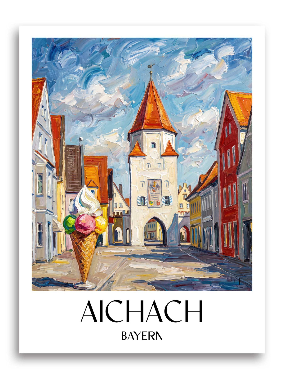Aichach Poster - Bayern - Deutschland Kunstdruck - Ölgemälde von A4 bis A1