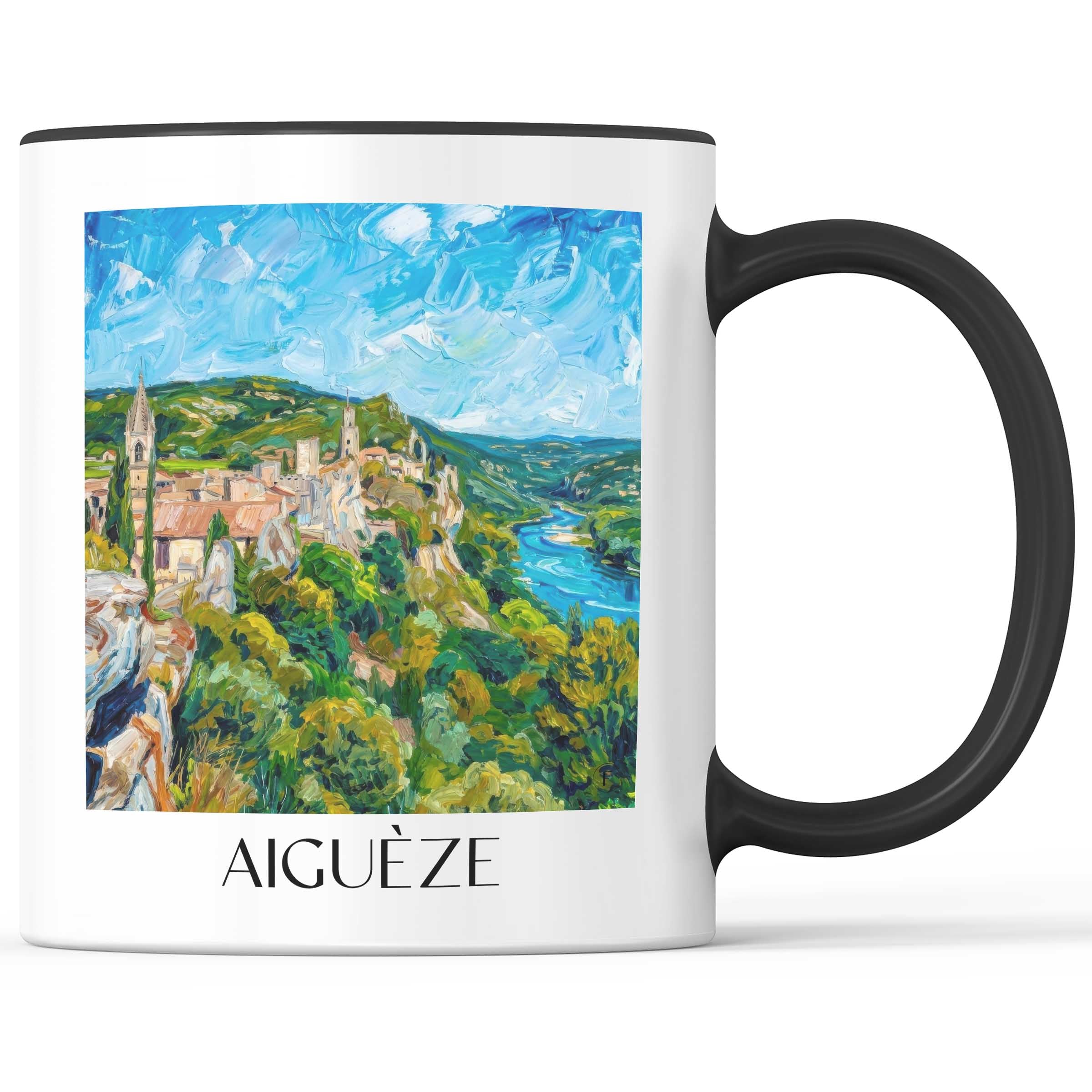 aiguèze-cèze-frankreich-kaffeebecher-oil-painting-oelgemaelde