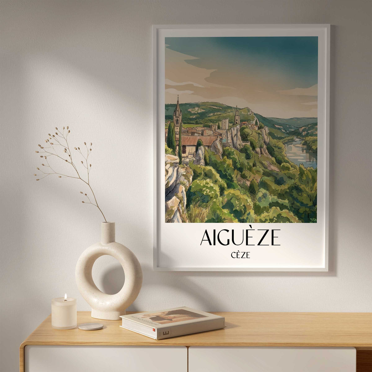 aiguèze-cèze-frankreich-poster-aquarell