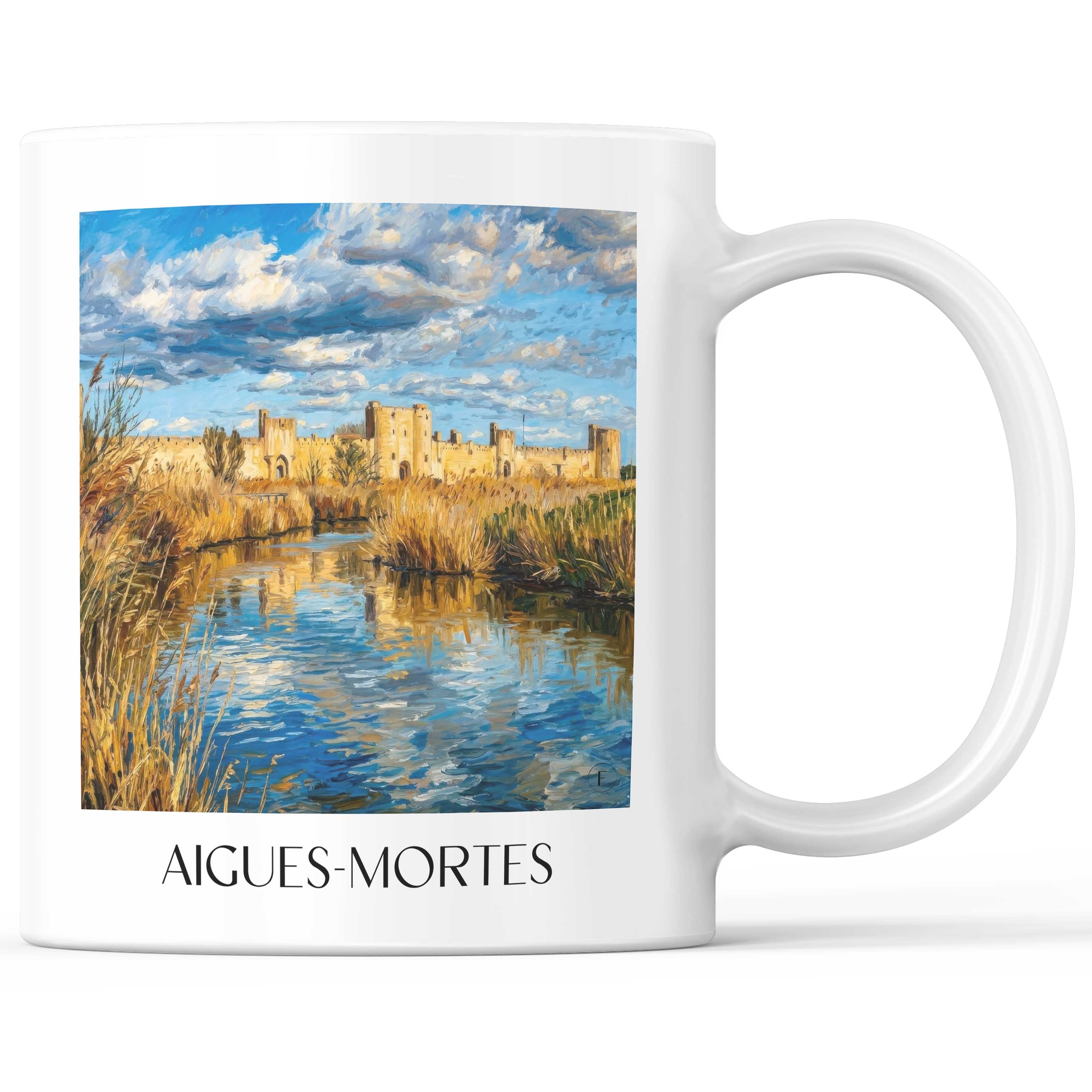 Aigues-Mortes Kaffeebecher - Camargue - Frankreich Becher - Kaffeetasse im Ölgemälde Stil - favplace