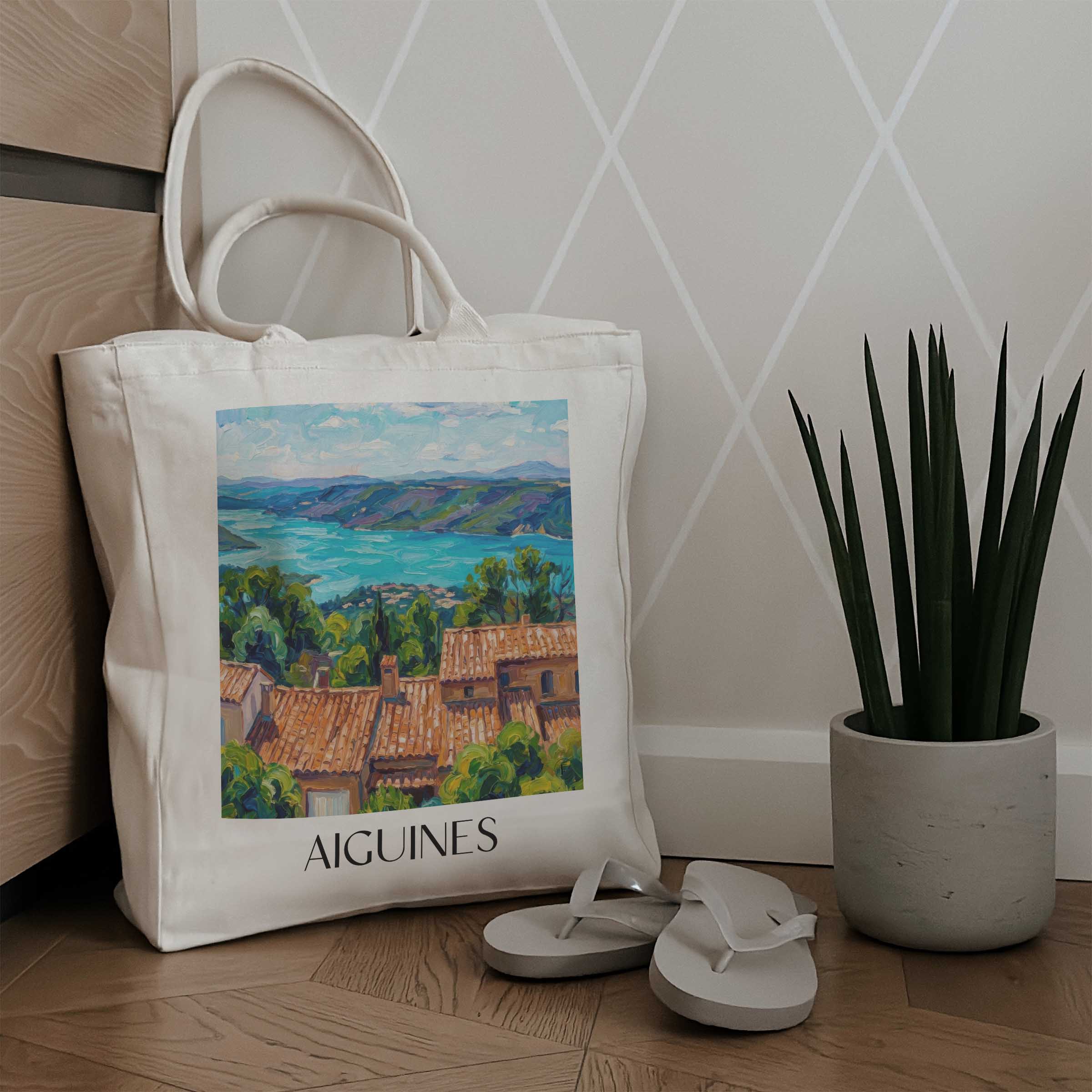 aiguines-verdon-frankreich-einkaufstasche-oil-painting-oelgemaelde