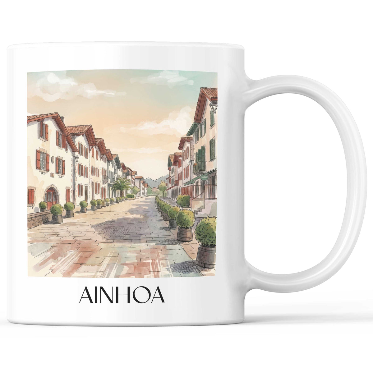 ainhoa-pays-basque-frankreich-kaffeebecher-aquarell
