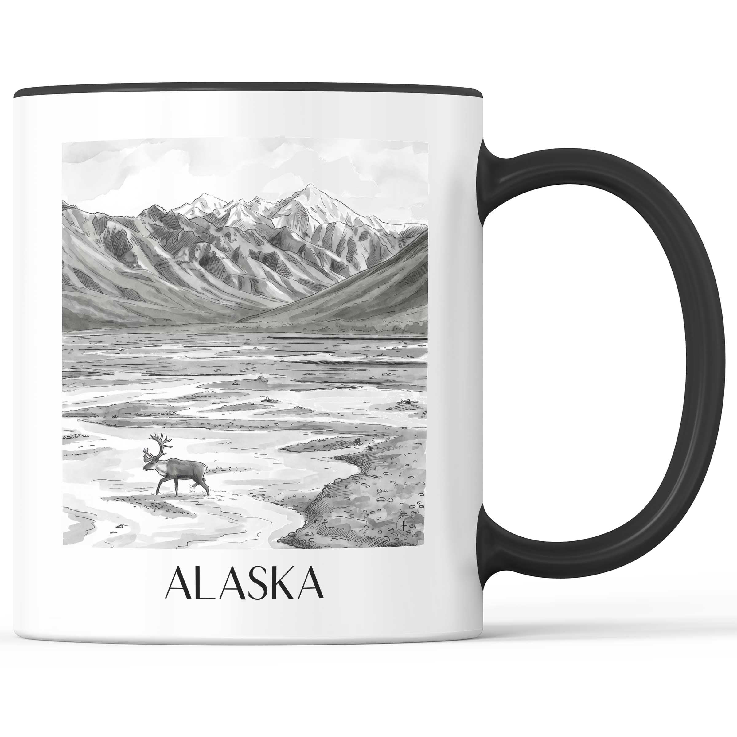 Alaska - Vereinigte Staaten von Amerika Becher - Kaffeetasse im Aquarell Schwarz-Weiß Stil - favplace