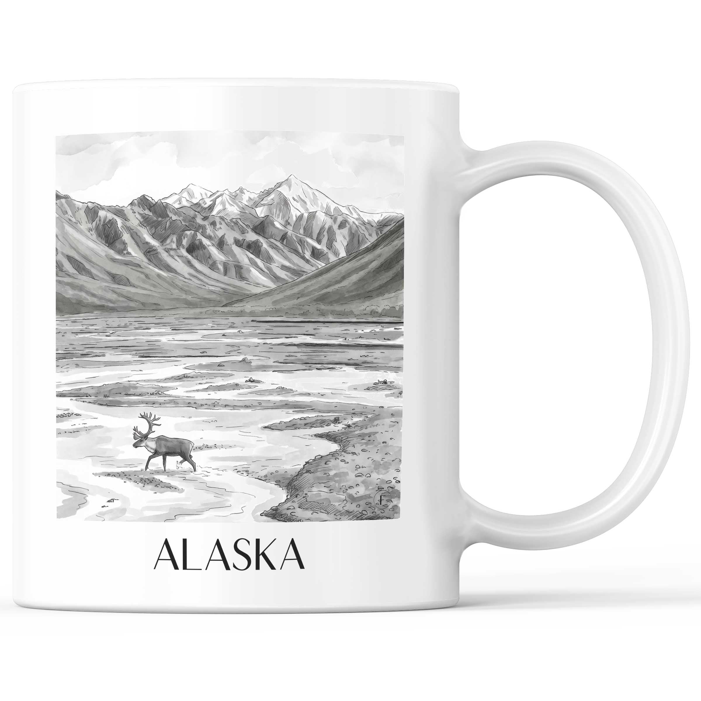 Alaska - Vereinigte Staaten von Amerika Becher - Kaffeetasse im Aquarell Schwarz-Weiß Stil - favplace
