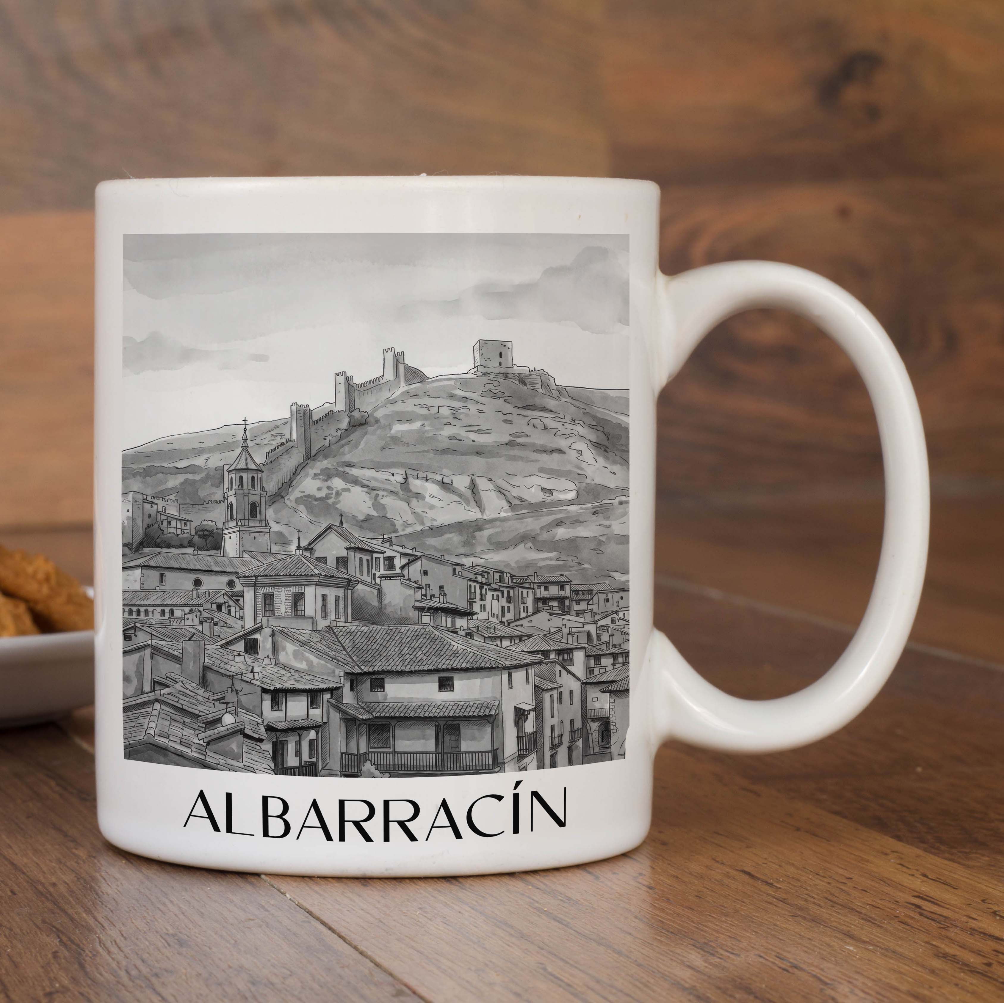 albarracín-spanien-spanien-und-spanien-kaffeebecher-aquarell-schwarz-weiss