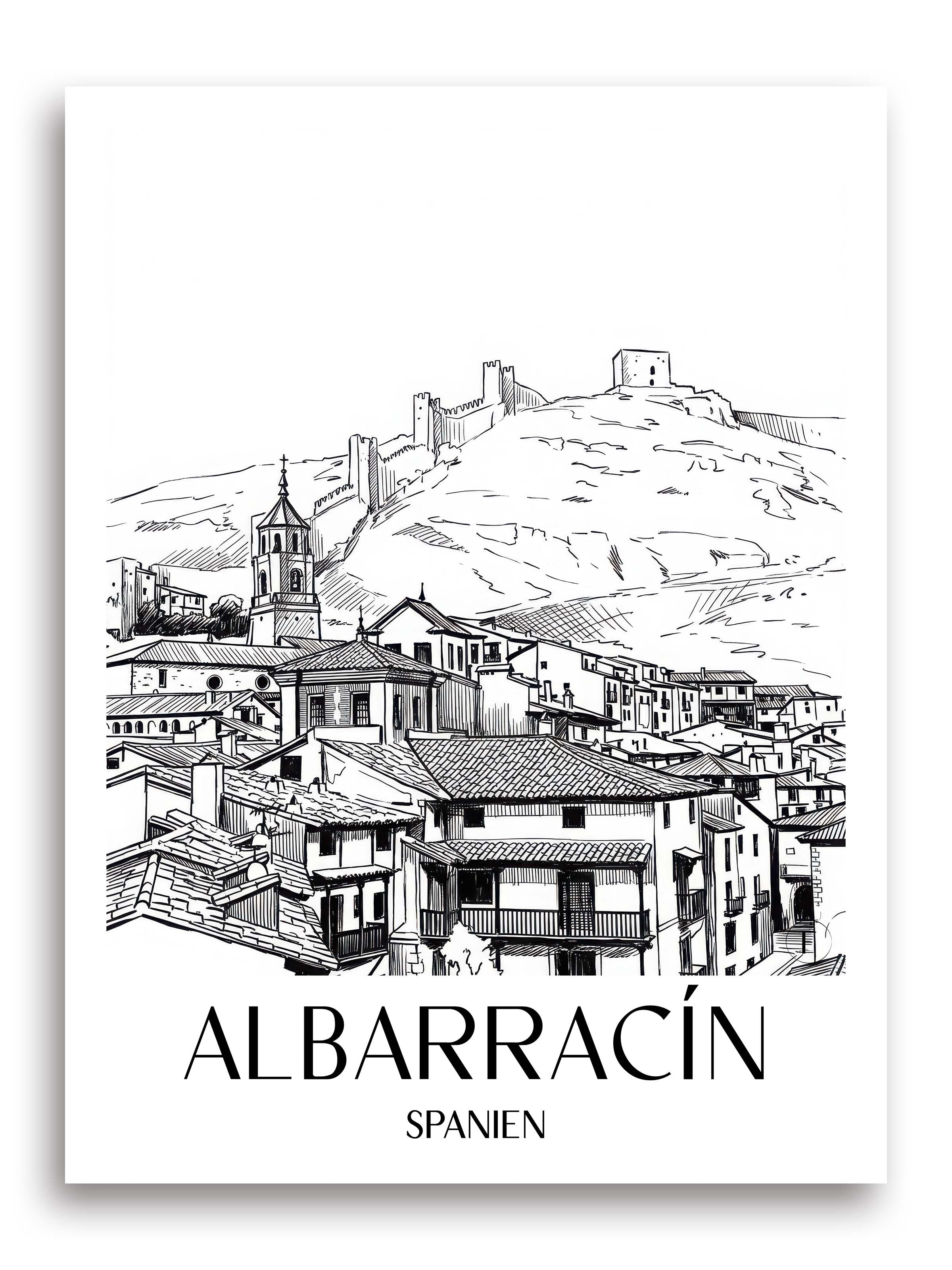albarracín-spanien-spanien-poster-skizze