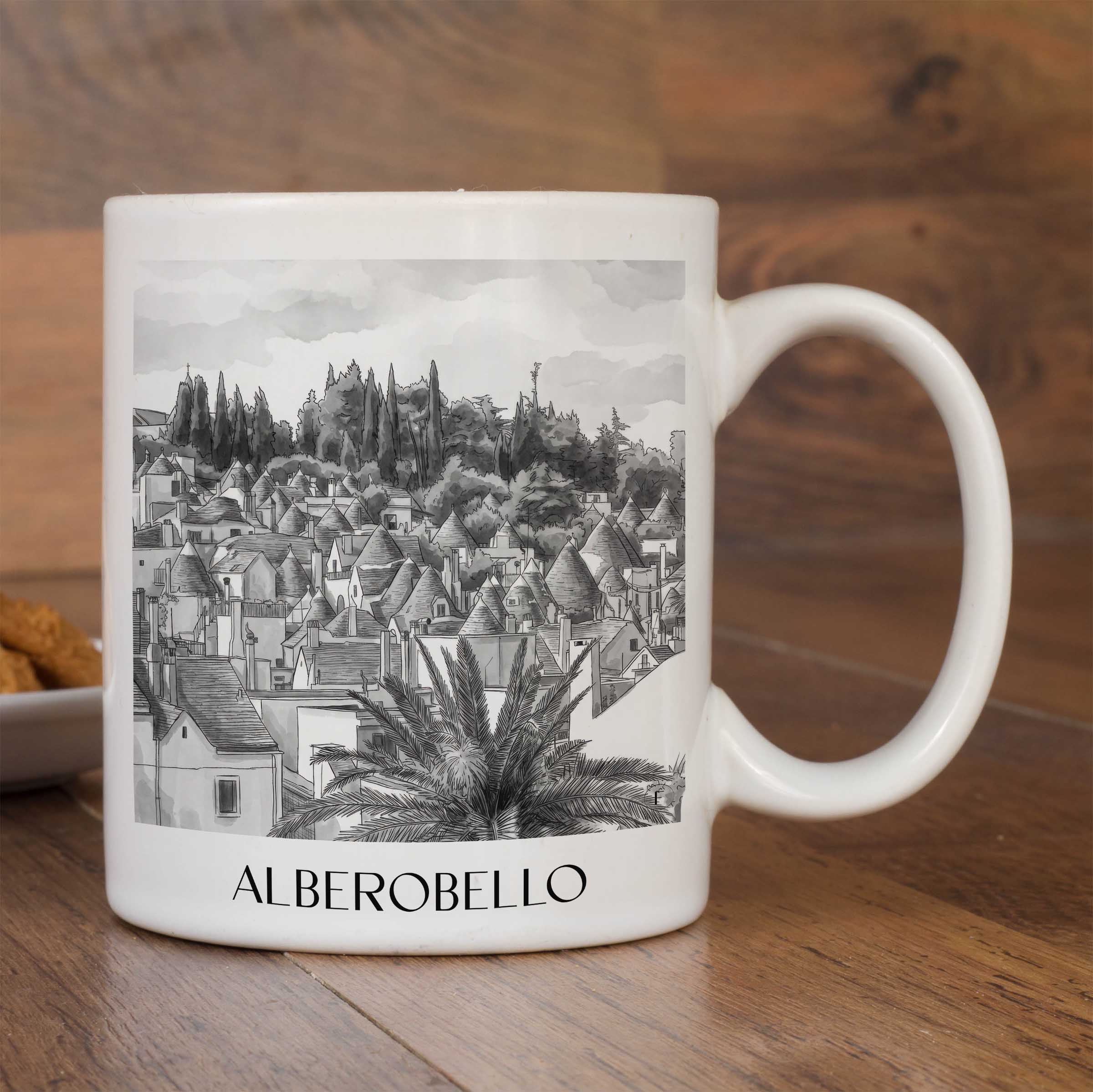 alberobello-italien-kaffeebecher-aquarell-schwarz-weiss