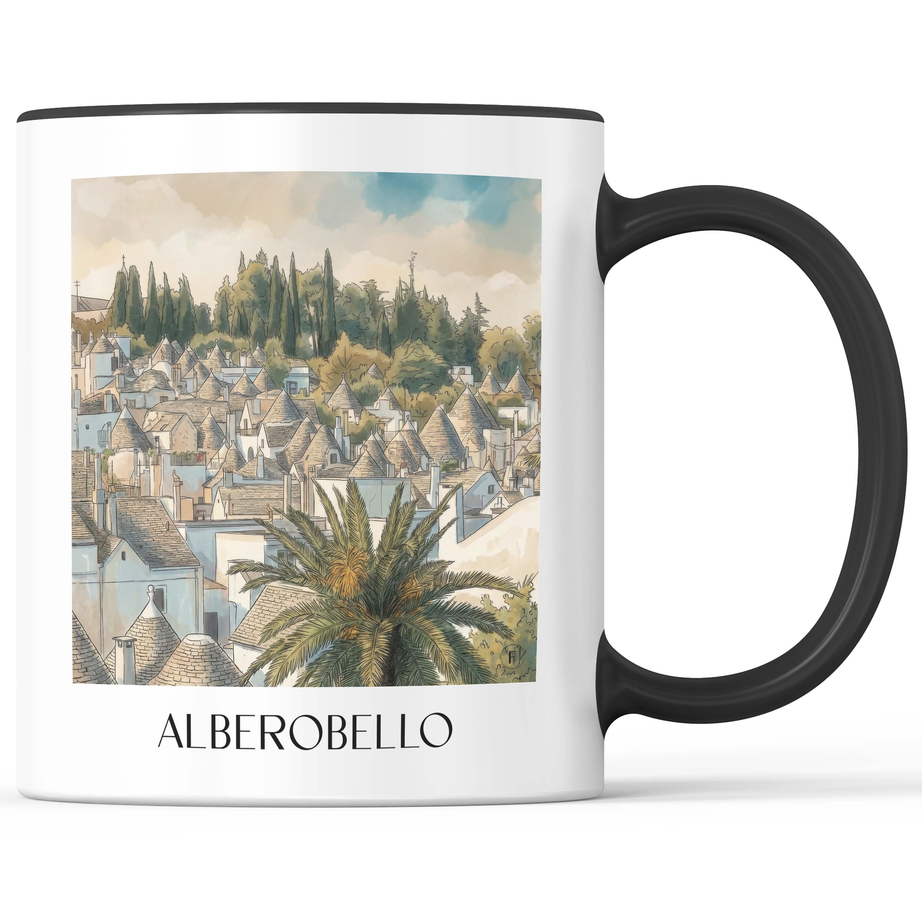Alberobello - Italien Becher - Kaffeetasse im Aquarell Stil - favplace