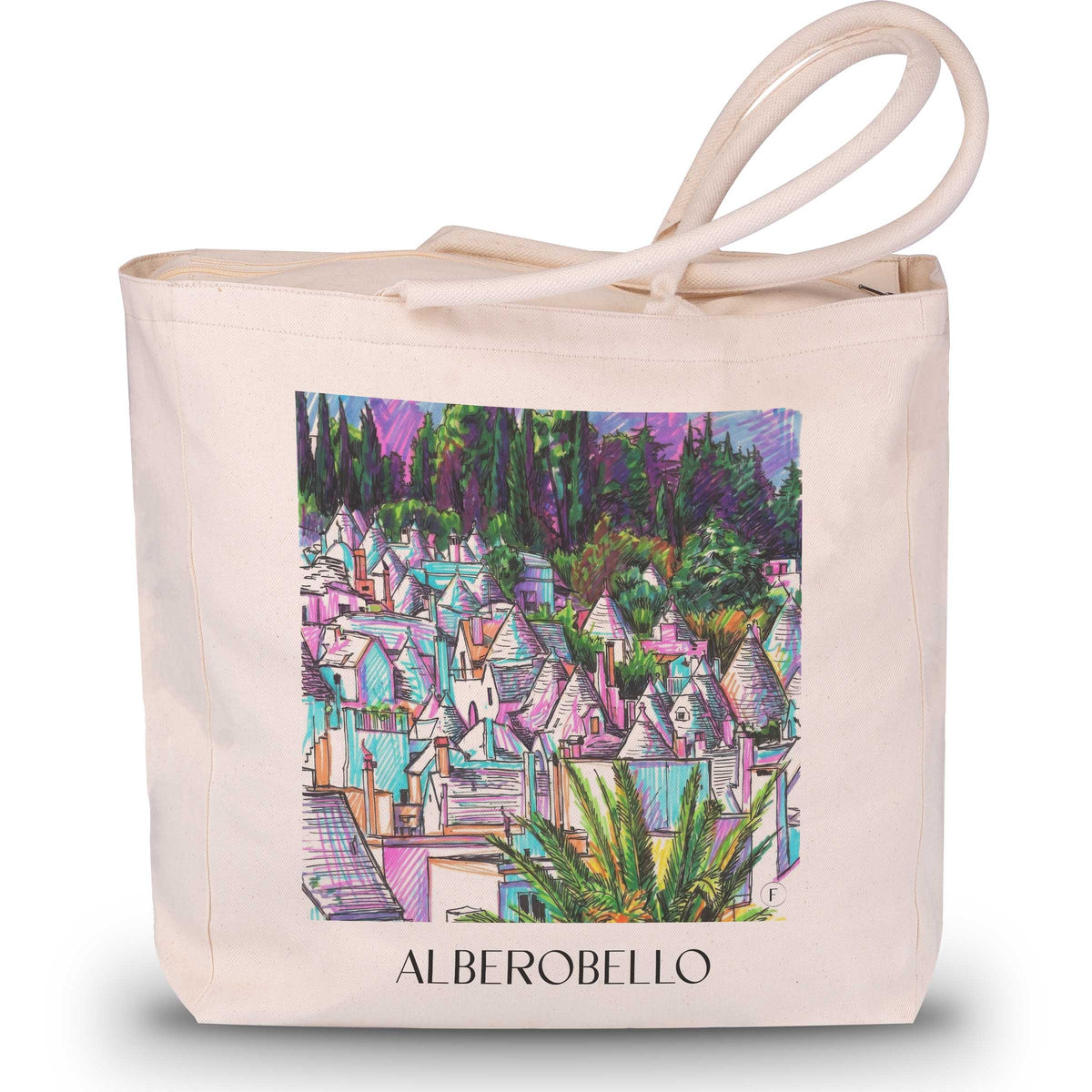Alberobello - Italien Tote Bag - Einkaufstasche im Tag Graffiti Stil - favplace