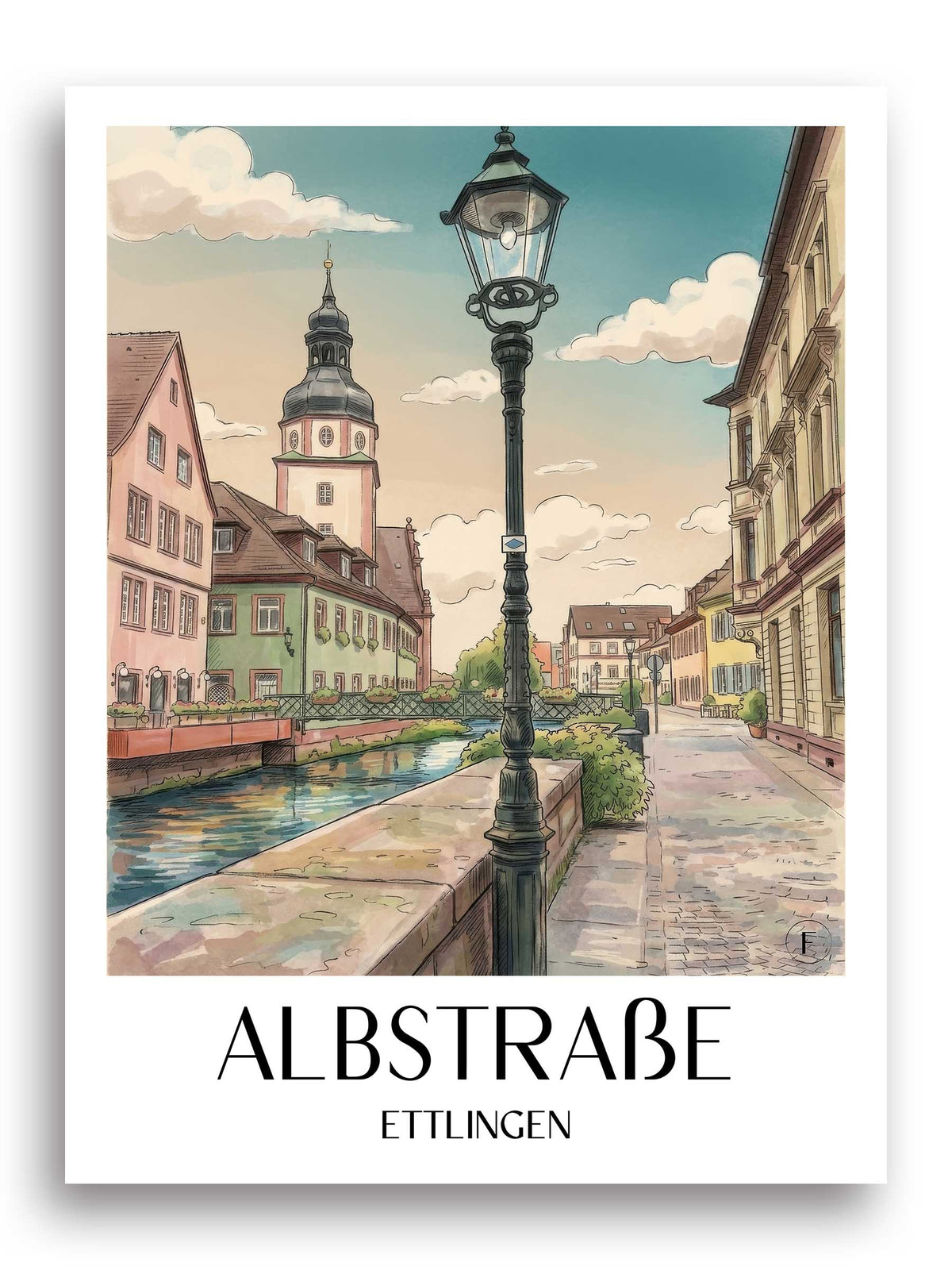 albstraße-ettlingen-deutschland-poster-aquarell