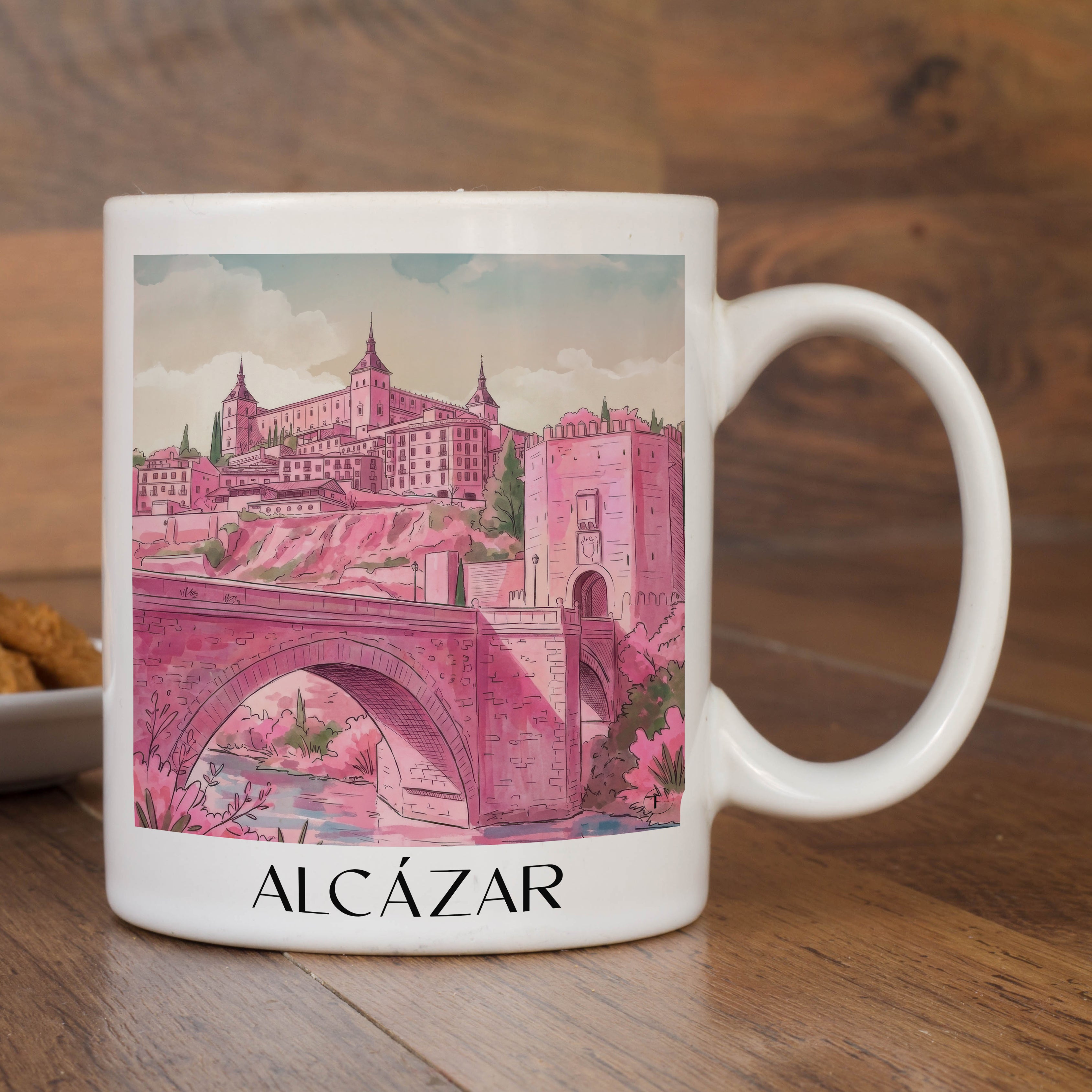 alcázar--toledo-spanien-kaffeebecher-aquarell-pink-rosa
