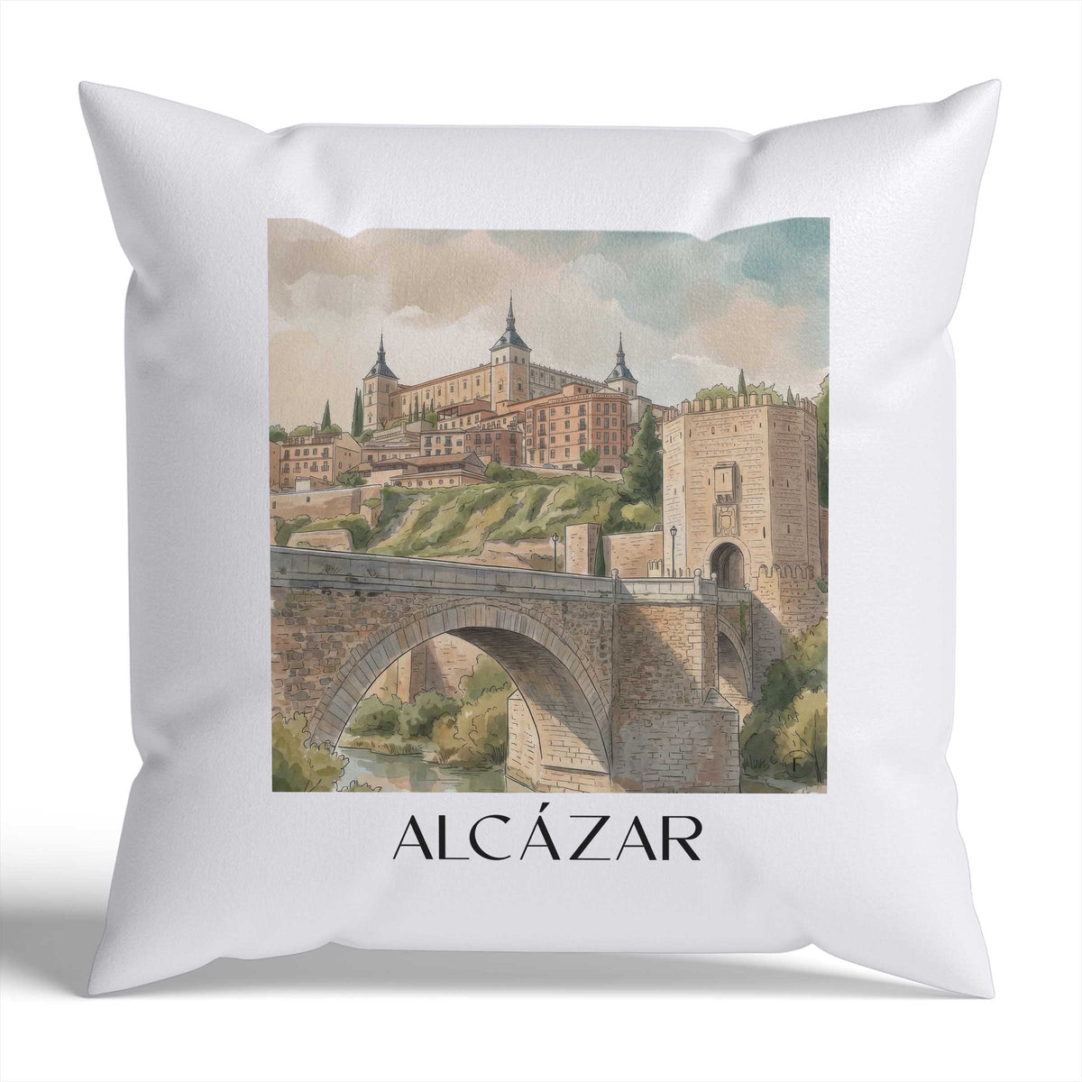 Alcázar Kissenhülle - Zierkissen Bezug - Toledo - Spanien Kissen bzw. Kissenbezug im Aquarell Stil - favplace