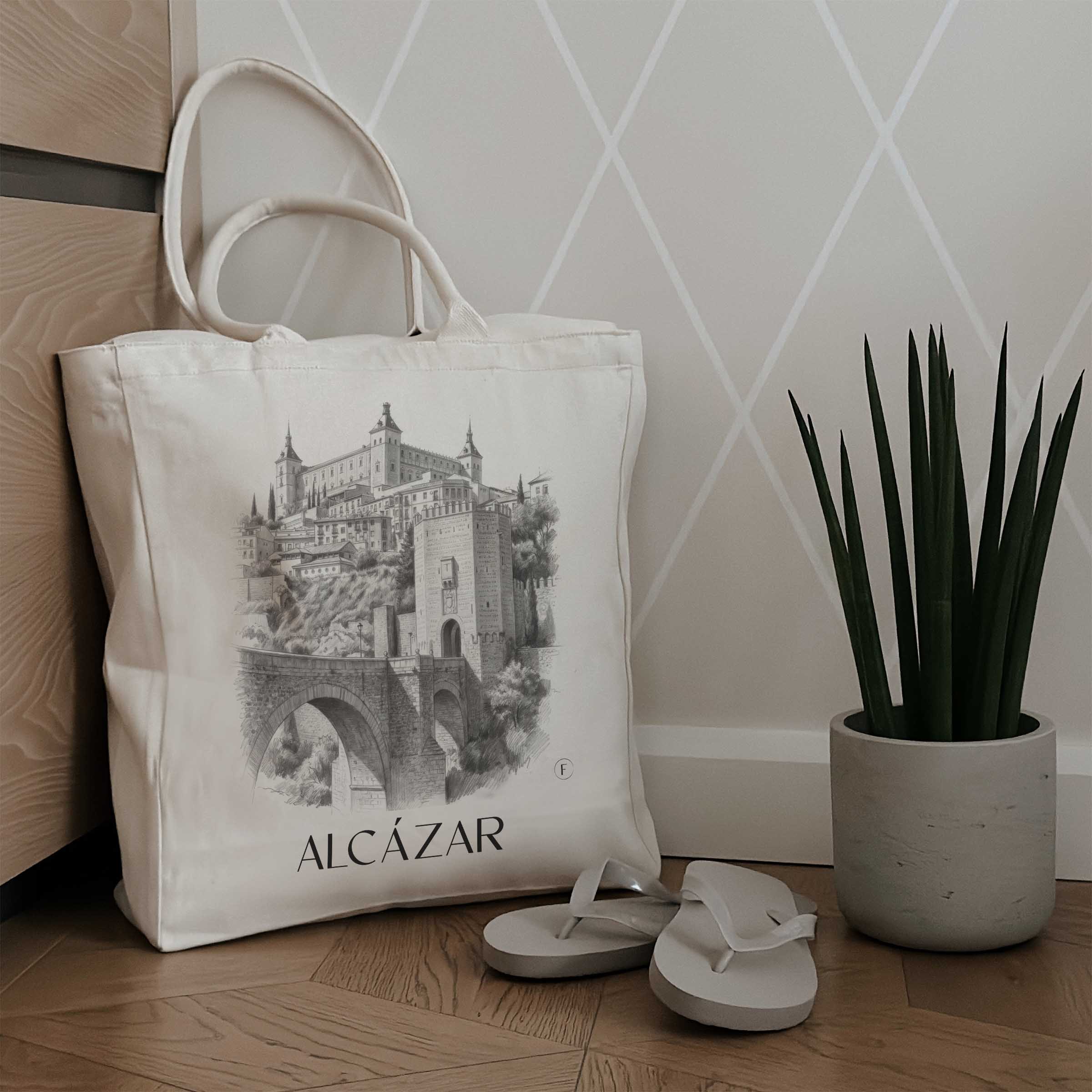 alcázar--toledo-spanien-einkaufstasche-bleistift-zeichnung-drawing