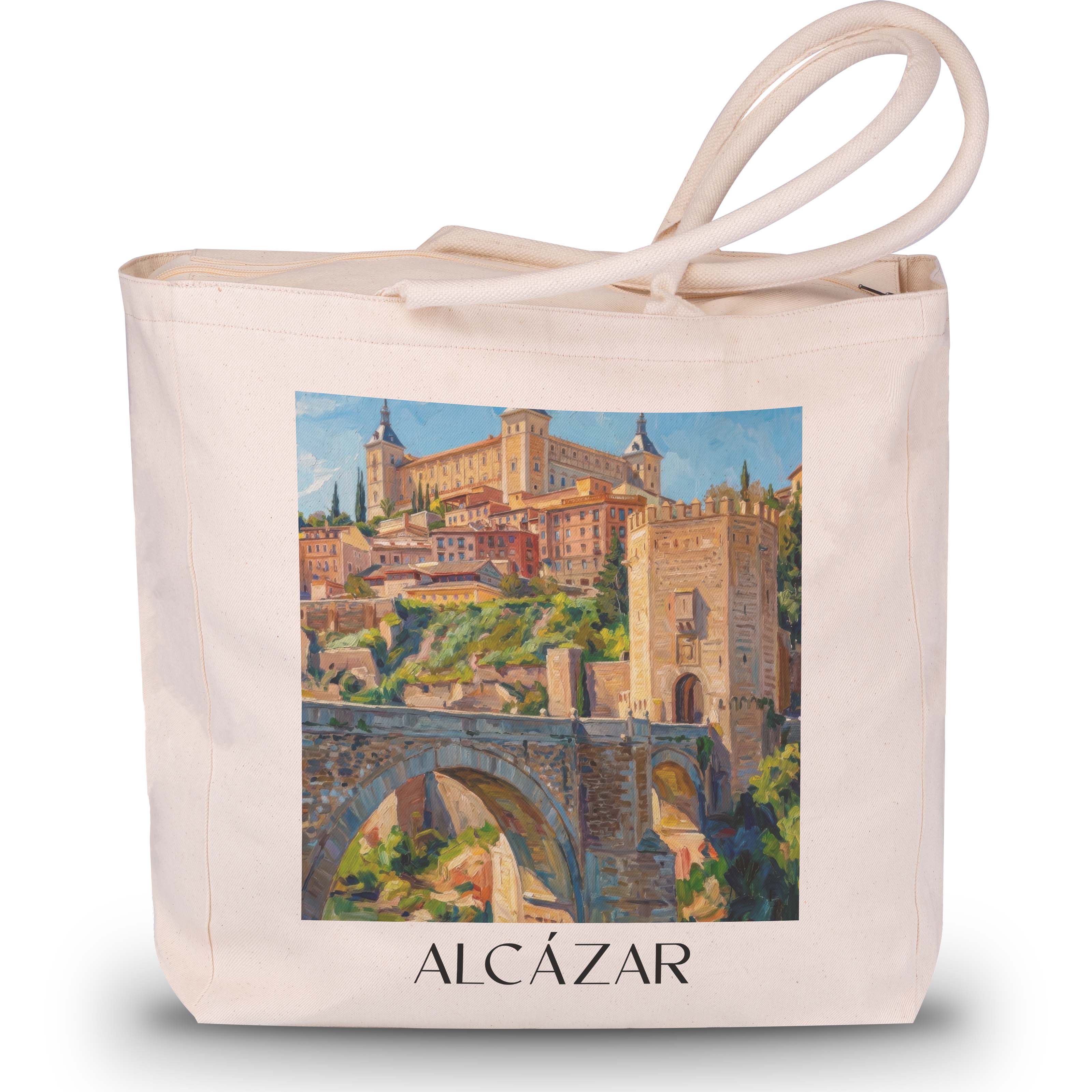 alcázar--toledo-spanien-einkaufstasche-oil-painting-oelgemaelde