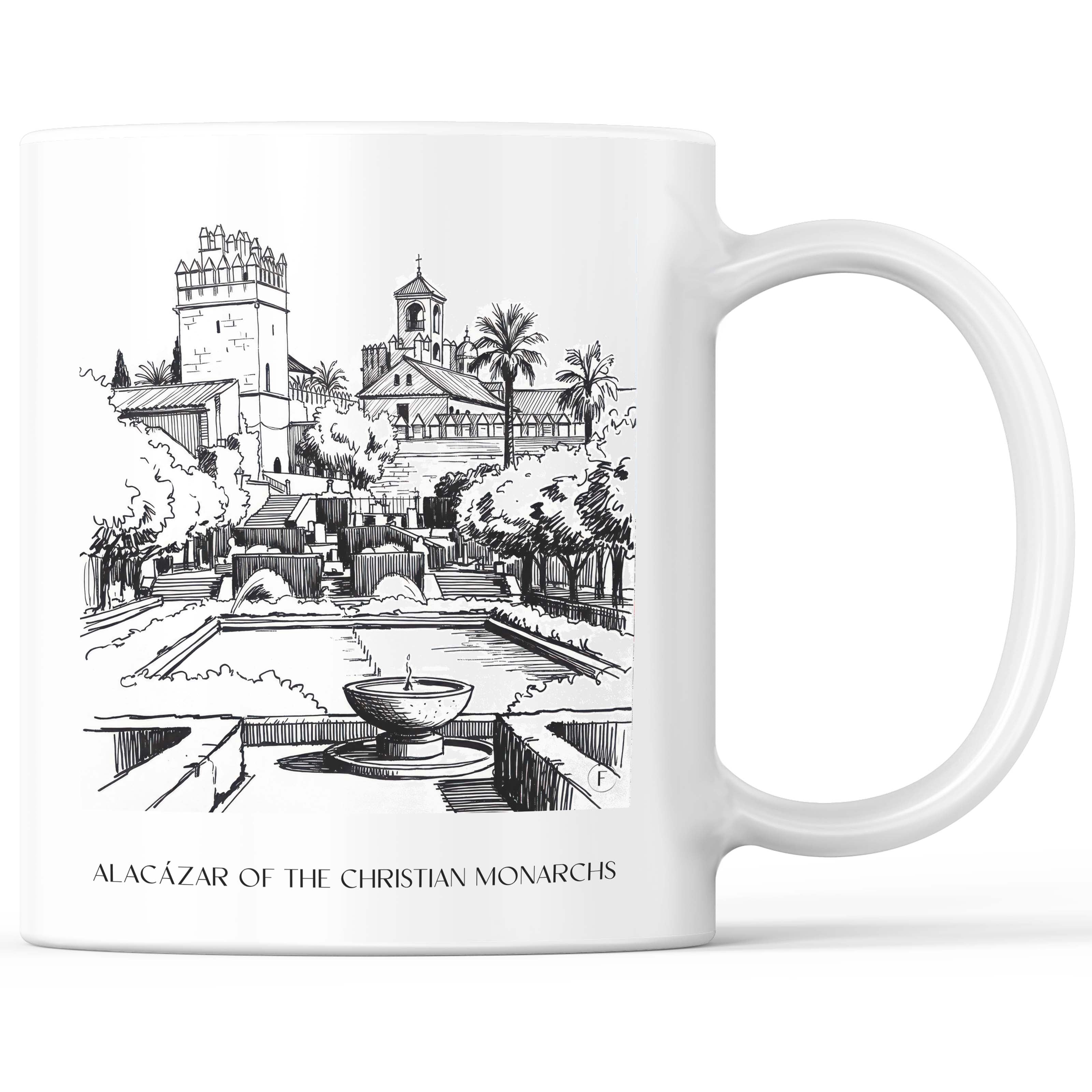 Alcázar de los Reyes Cristianos Kaffeebecher - Córdoba - Spanien Becher - Kaffeetasse im Skizze Stil - favplace