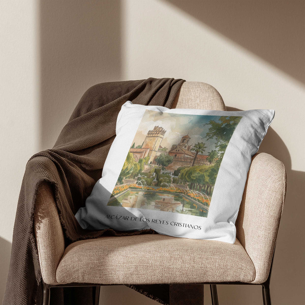 alcázar-de-los-reyes-cristianos-córdoba-spanien-kissenbezug-aquarell