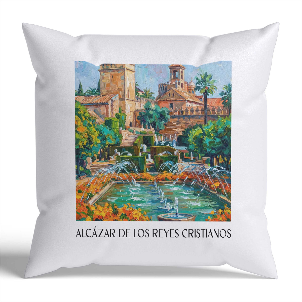 alcázar-de-los-reyes-cristianos-córdoba-spanien-kissenbezug-oil-painting-oelgemaelde
