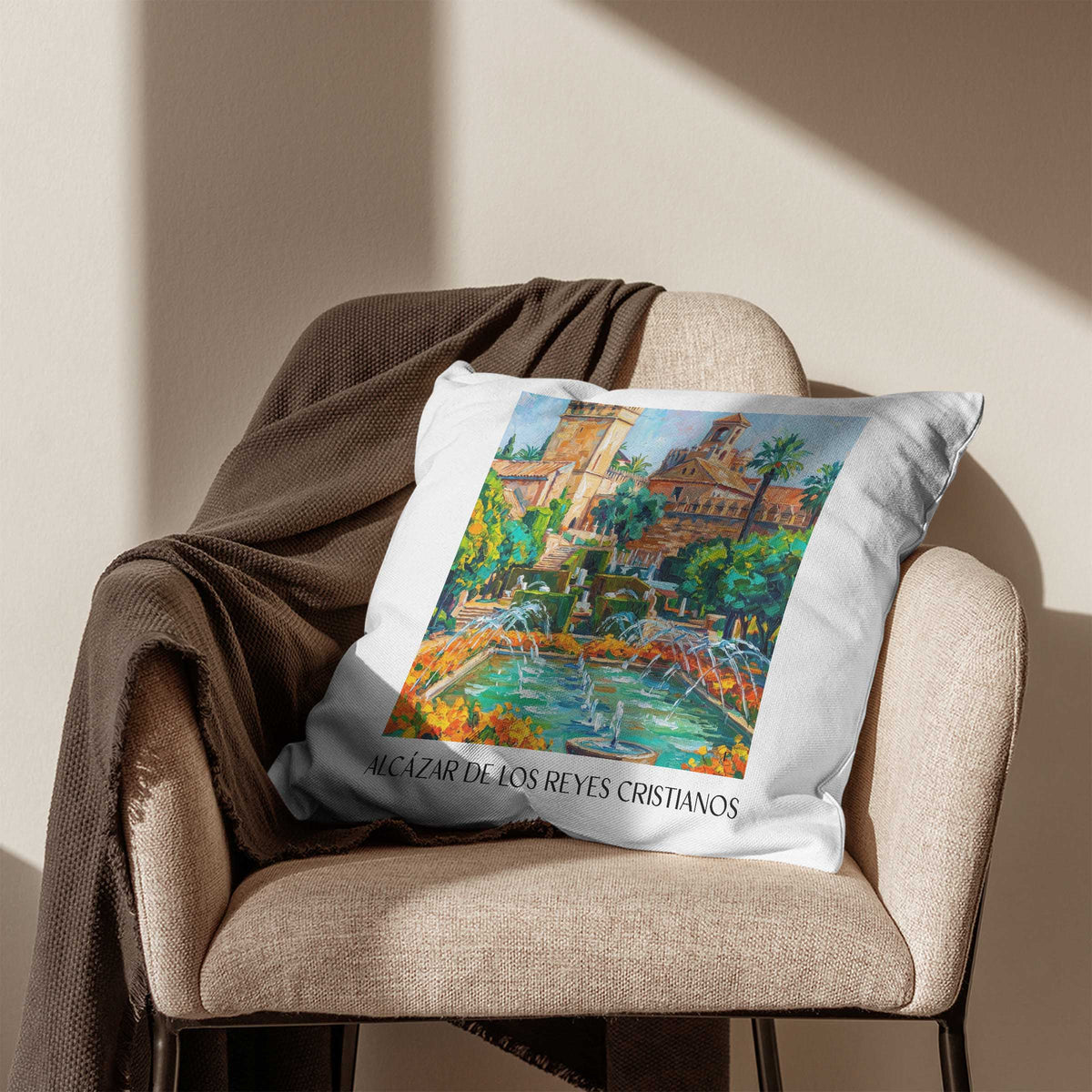 alcázar-de-los-reyes-cristianos-córdoba-spanien-kissenbezug-oil-painting-oelgemaelde