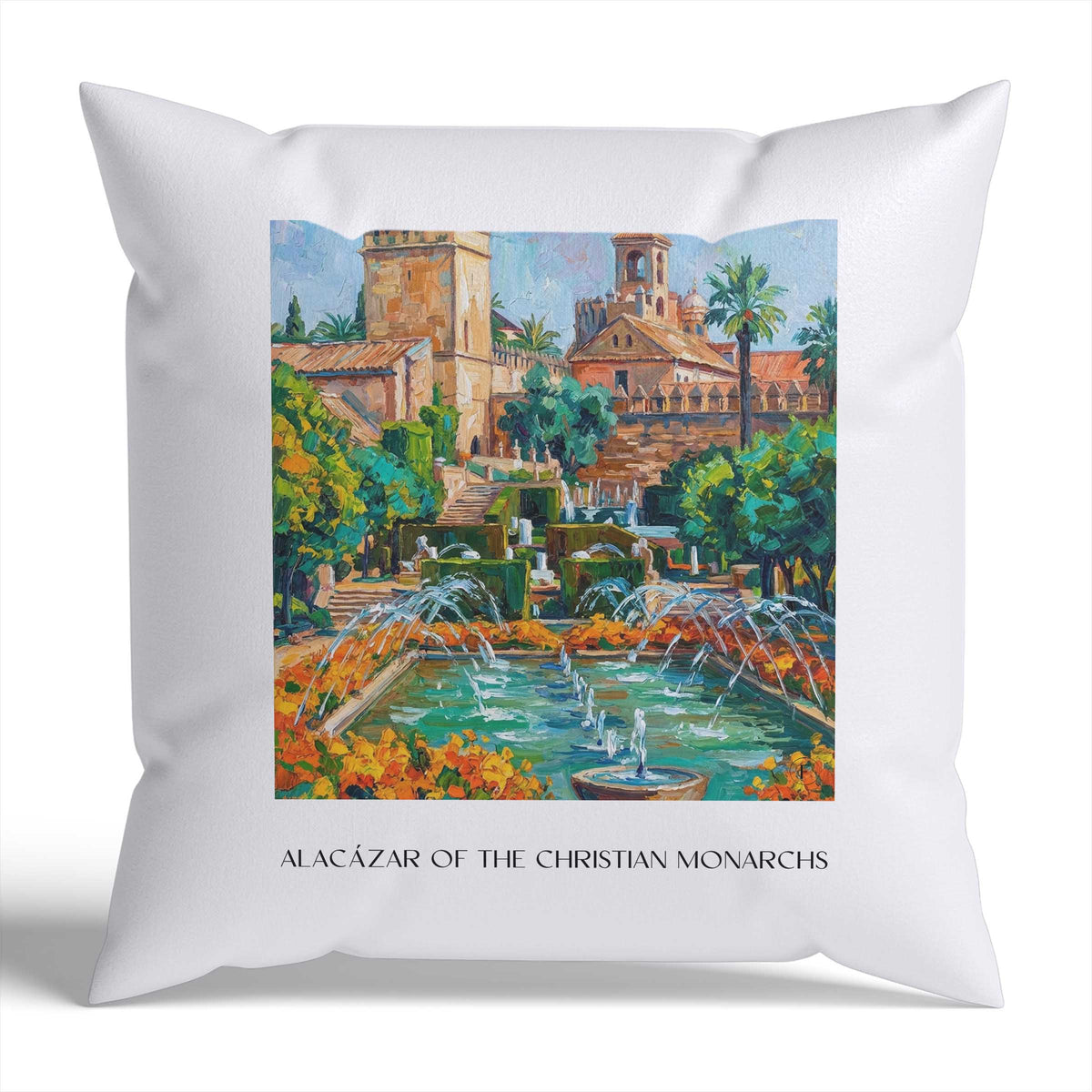 Alcázar de los Reyes Cristianos Kissenhülle - Zierkissen Bezug - Córdoba - Spanien Kissen bzw. Kissenbezug im Ölgemälde Stil - favplace