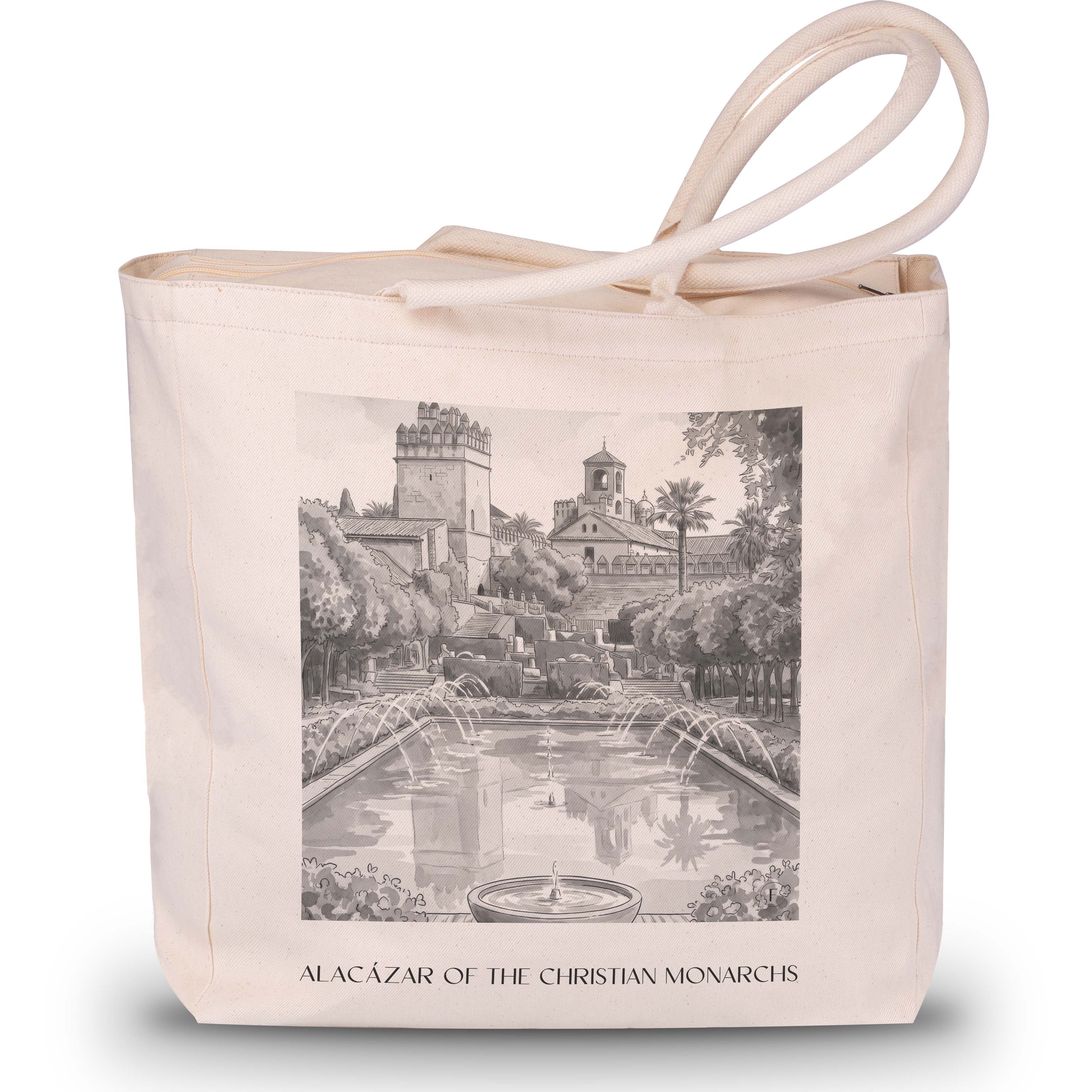 Alcázar de los Reyes Cristianos Shopping Tasche - Córdoba - Spanien Tote Bag - Einkaufstasche im Aquarell Schwarz-Weiß Stil - favplace
