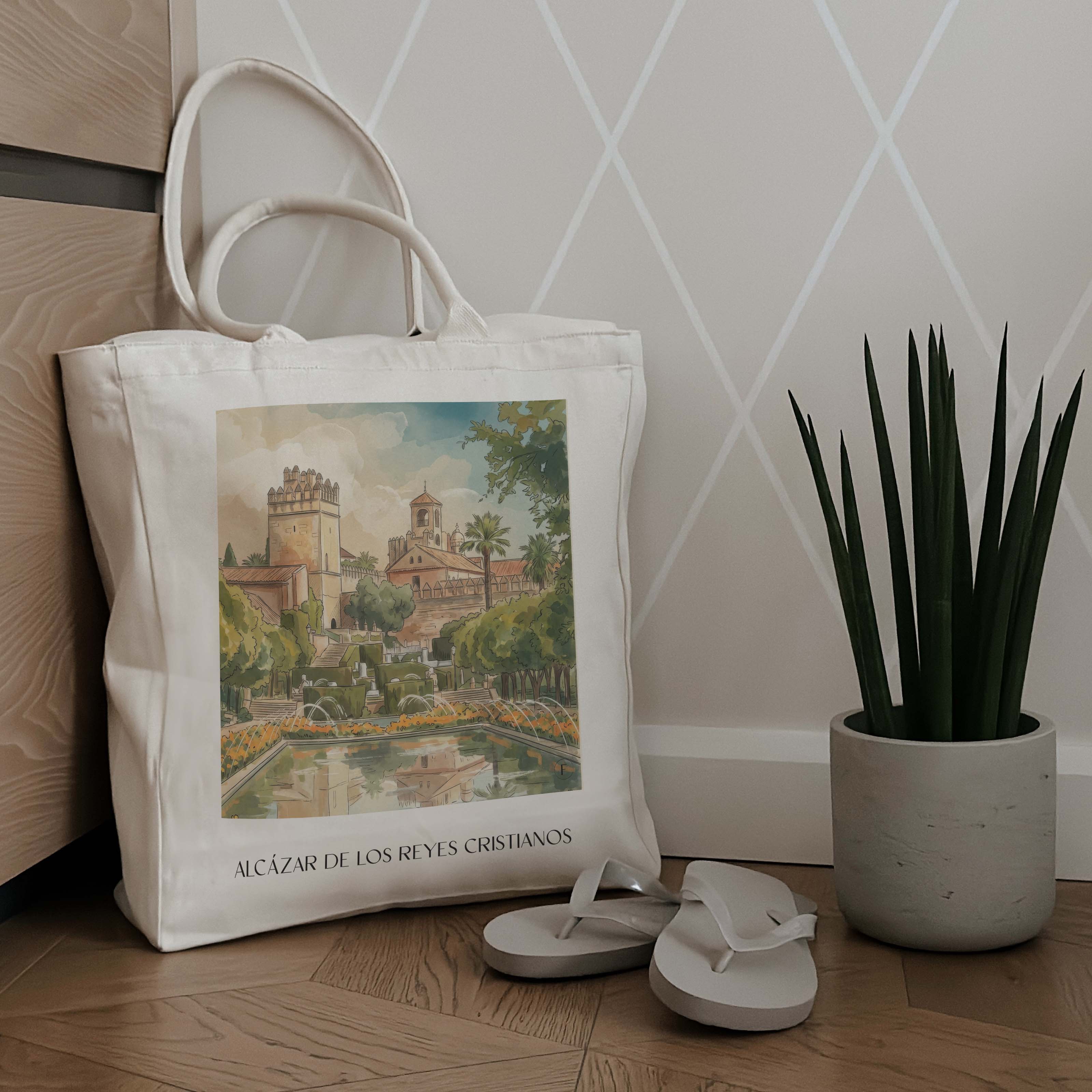 alcázar-de-los-reyes-cristianos-córdoba-spanien-einkaufstasche-aquarell