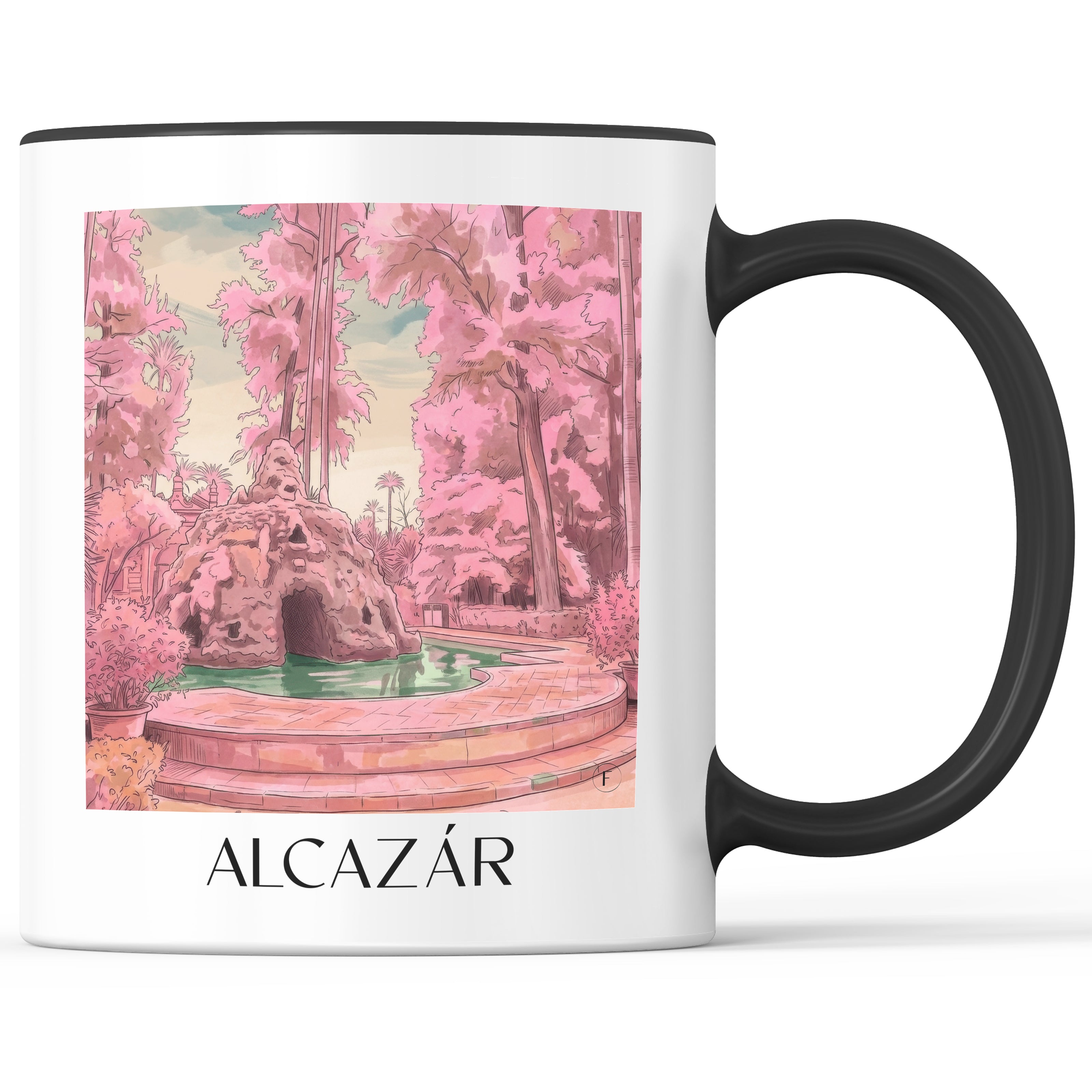 alcazár-sevilla-spanien-kaffeebecher-aquarell-pink-rosa