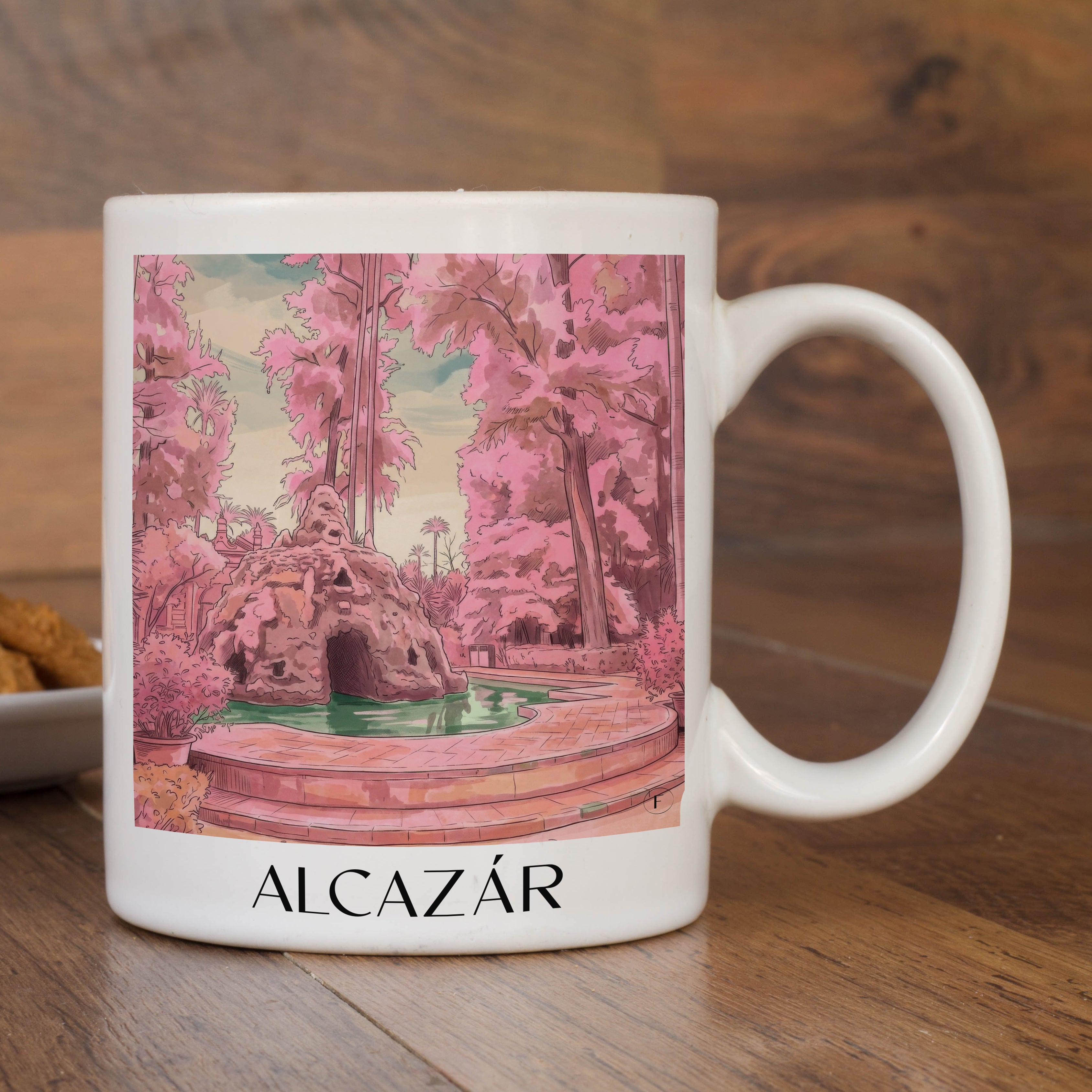 alcazár-sevilla-spanien-kaffeebecher-aquarell-pink-rosa