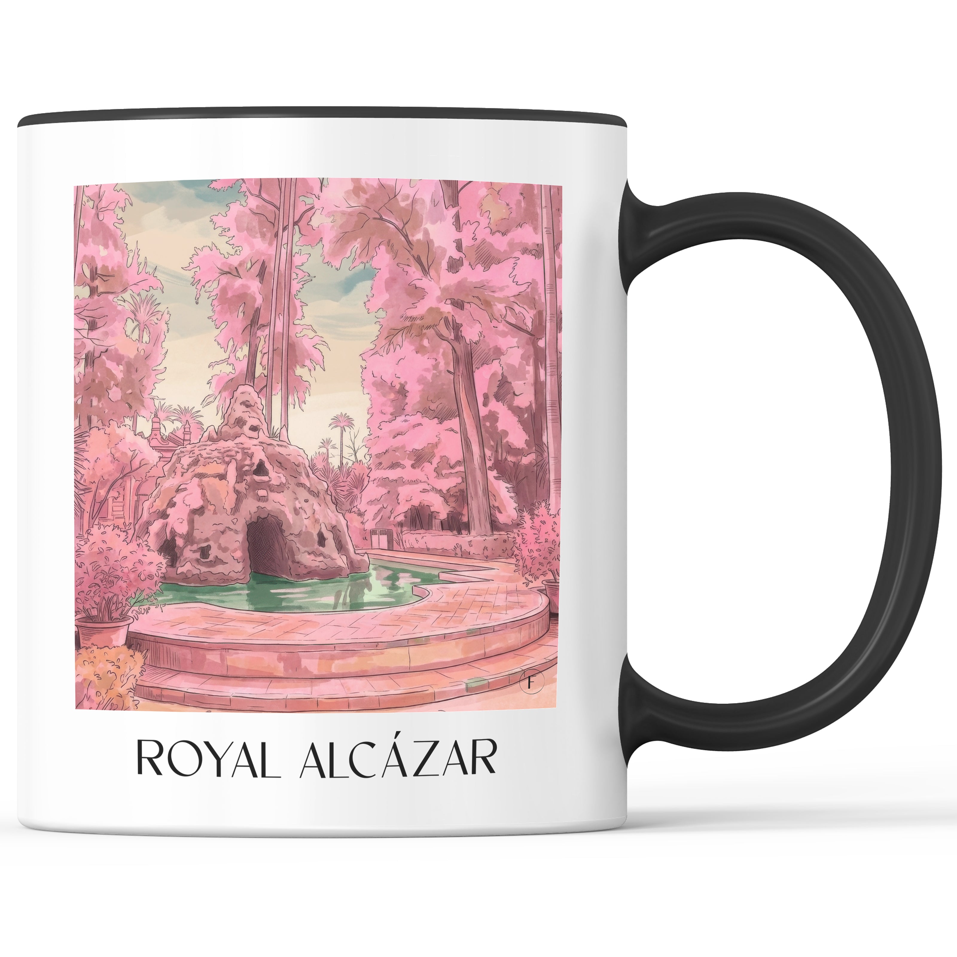 Alcazár Kaffeebecher - Sevilla - Spanien Becher - Kaffeetasse im Aquarell Pink Stil - favplace