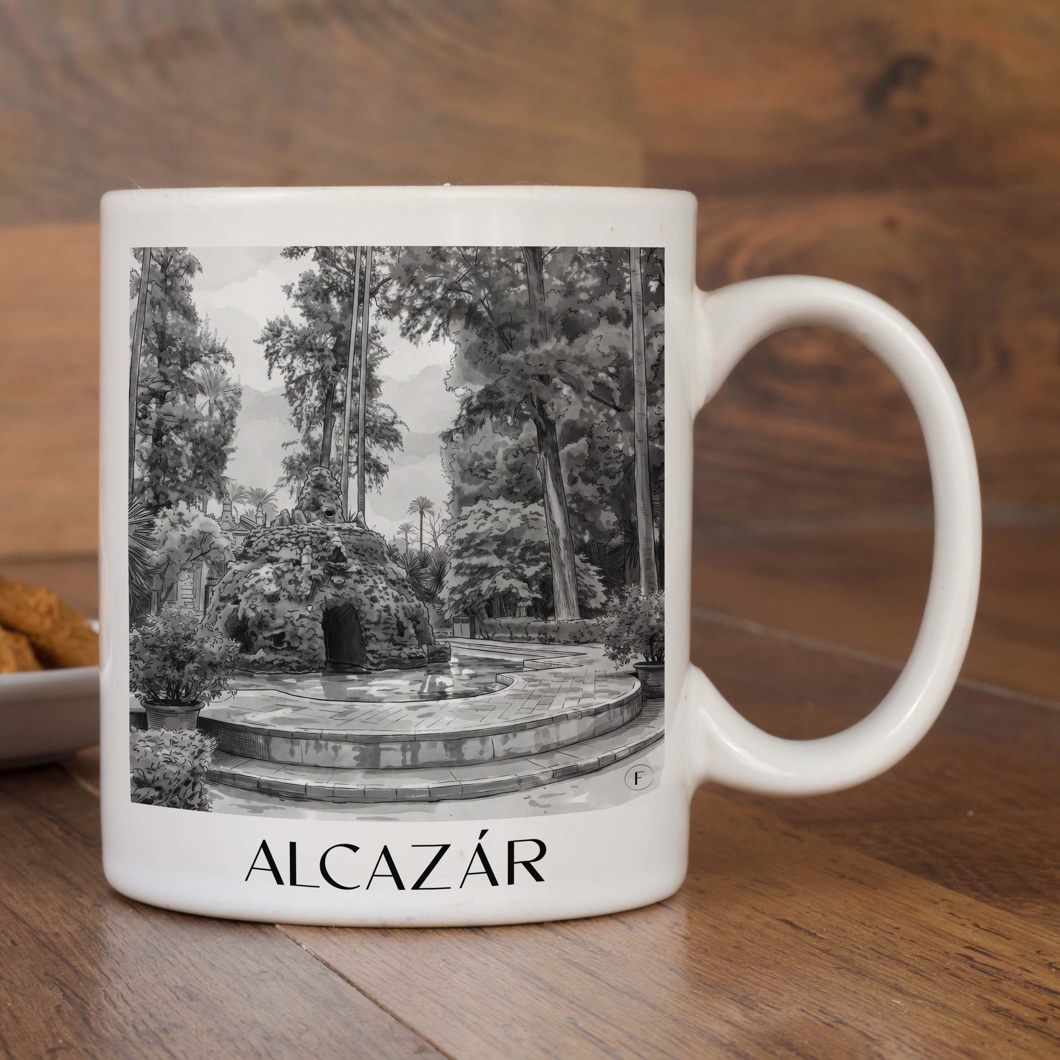 alcazár-sevilla-spanien-kaffeebecher-aquarell-schwarz-weiss