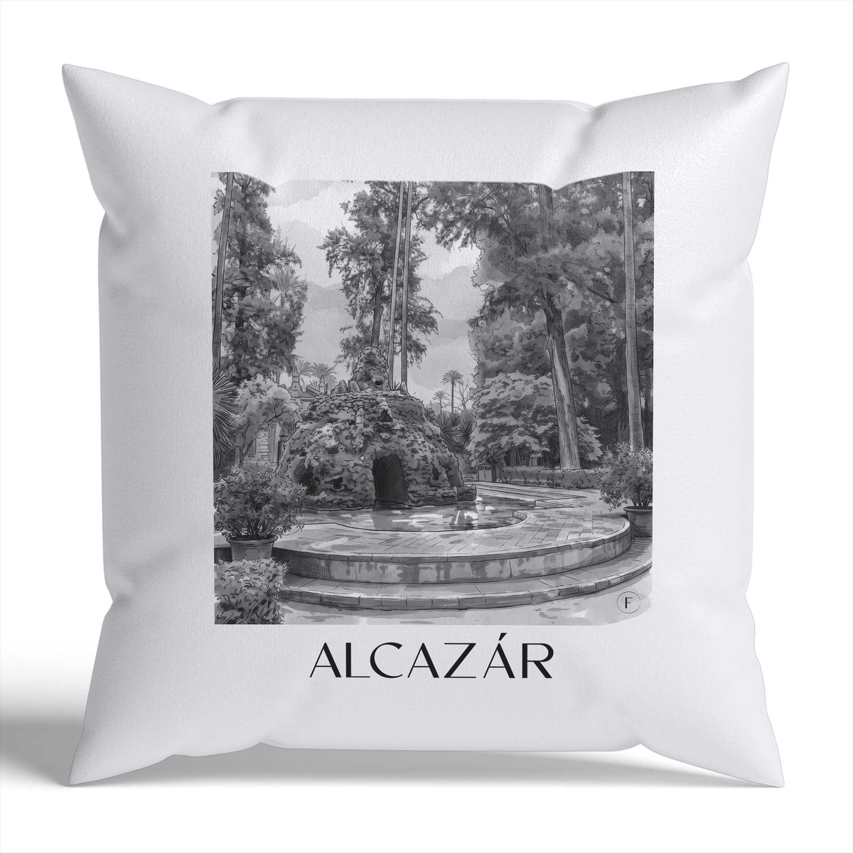 alcazár-sevilla-spanien-kissenbezug-aquarell-schwarz-weiss