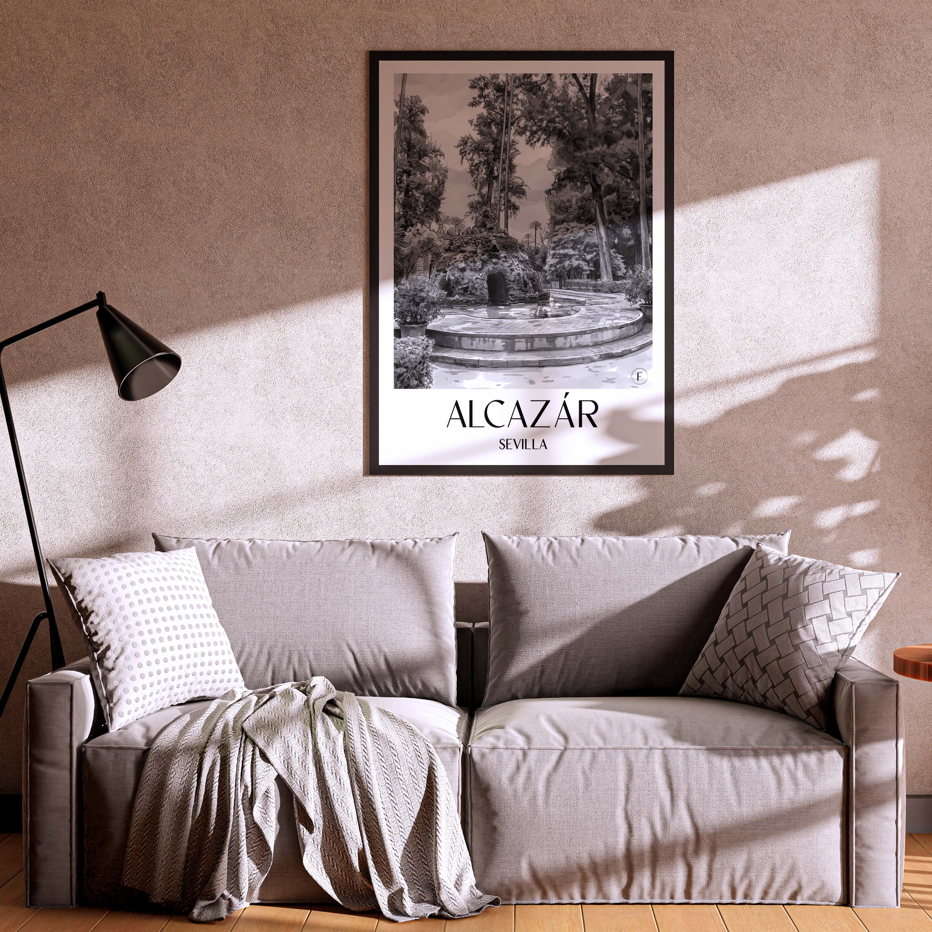alcazár-sevilla-spanien-poster-aquarell-schwarz-weiss