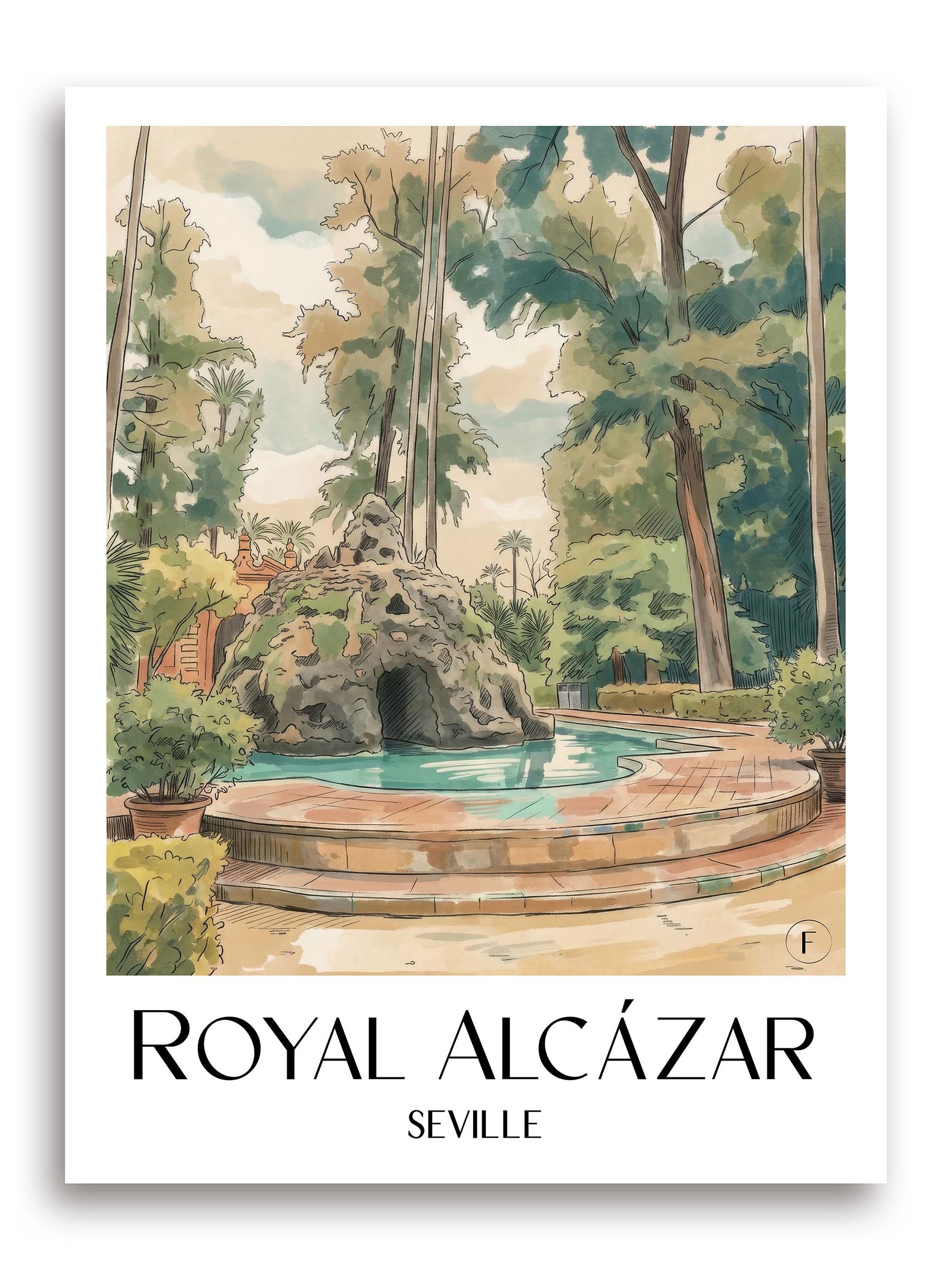Alcazár Poster - Sevilla - Spanien Kunstdruck - Aquarell von A4 bis A1 - favplace