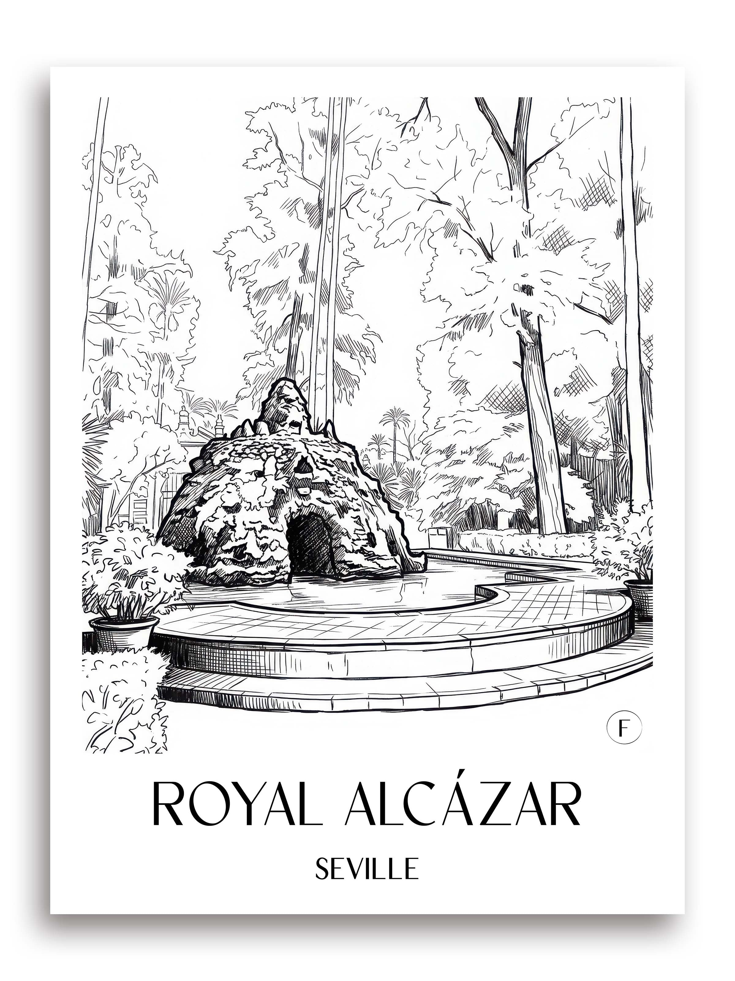 Alcazár Poster - Sevilla - Spanien Kunstdruck - Skizze von A4 bis A1 - favplace