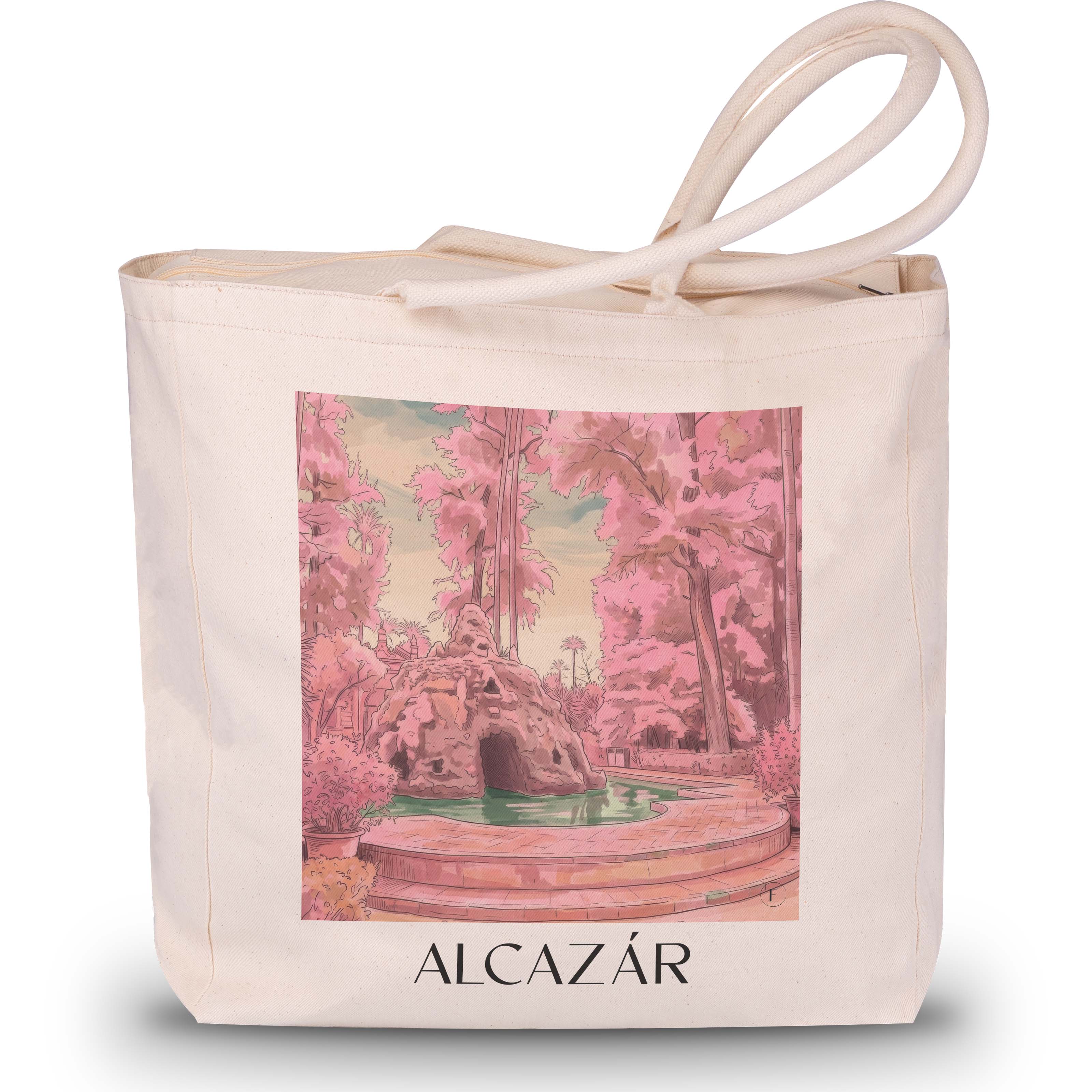 alcazár-sevilla-spanien-einkaufstasche-aquarell-pink-rosa