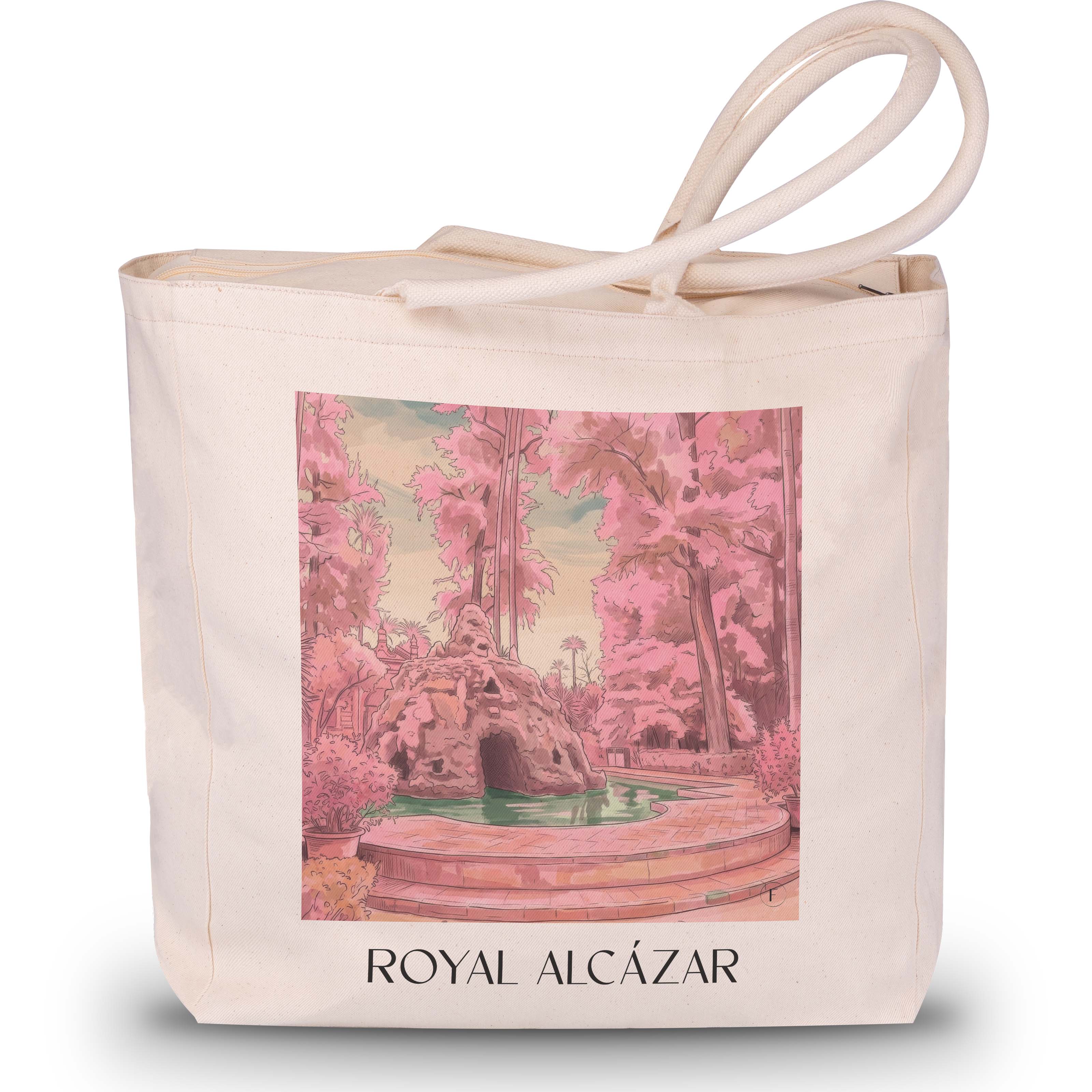 Alcazár Shopping Tasche - Sevilla - Spanien Tote Bag - Einkaufstasche im Aquarell Pink Stil - favplace
