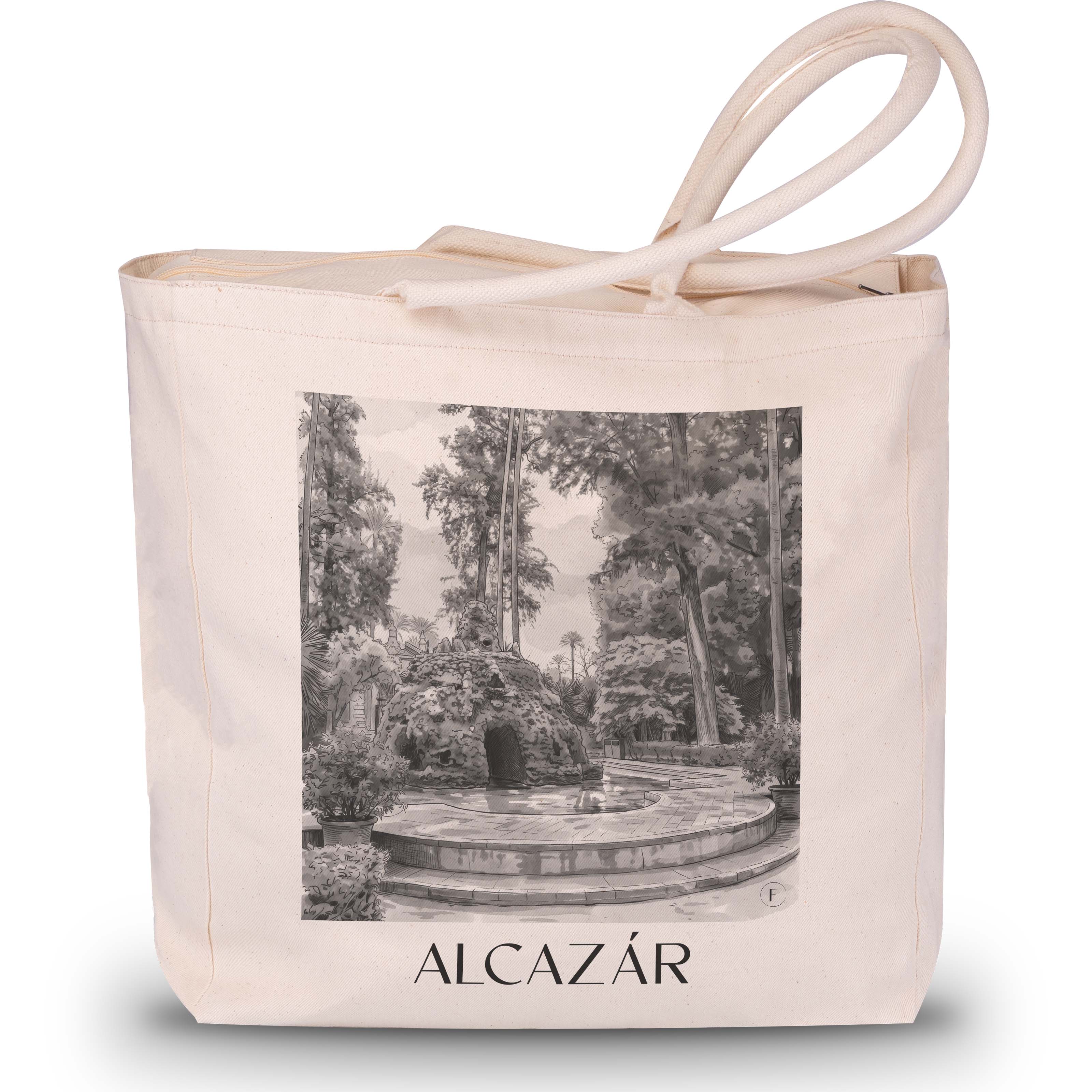 alcazár-sevilla-spanien-einkaufstasche-aquarell-schwarz-weiss
