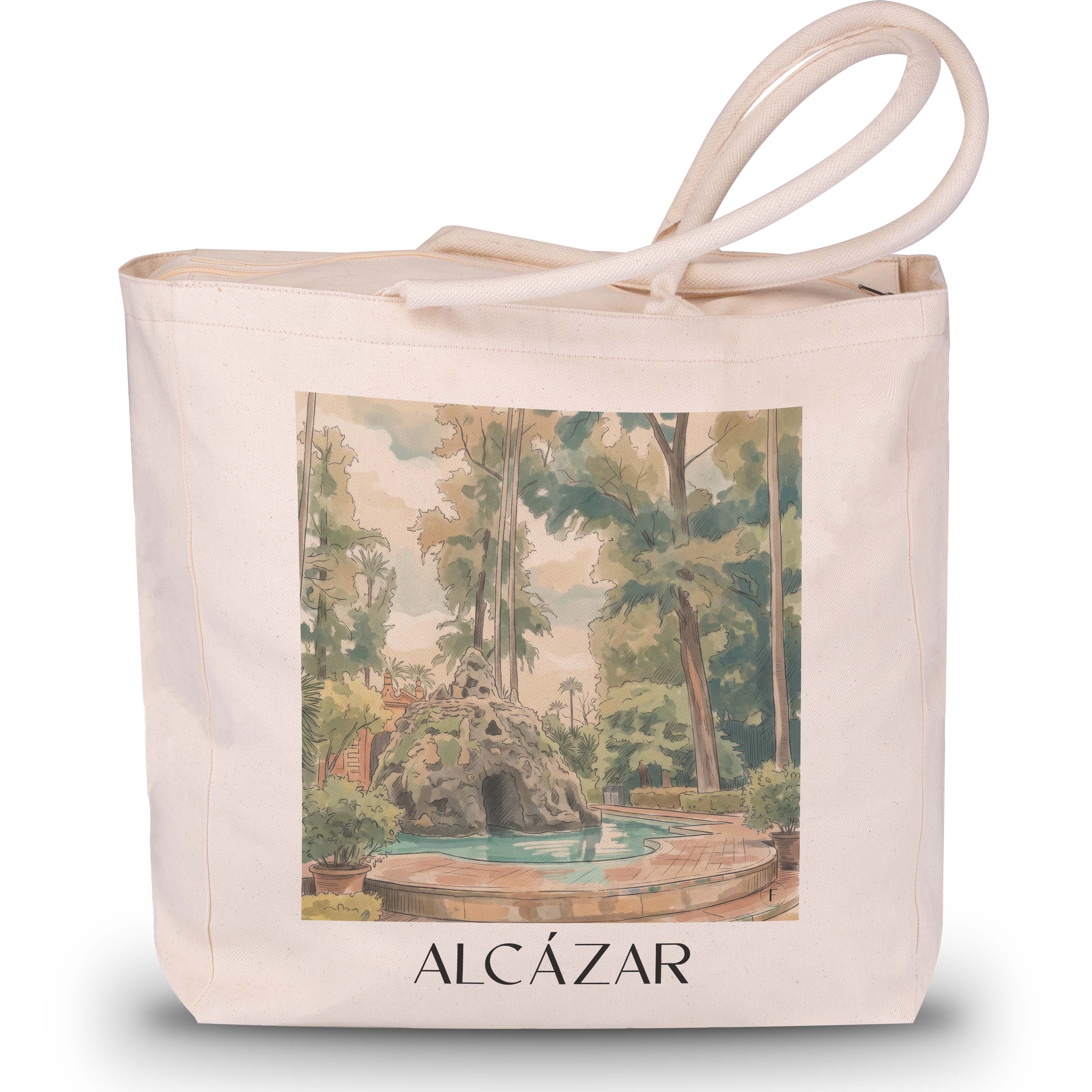 alcazár-sevilla-spanien-einkaufstasche-aquarell