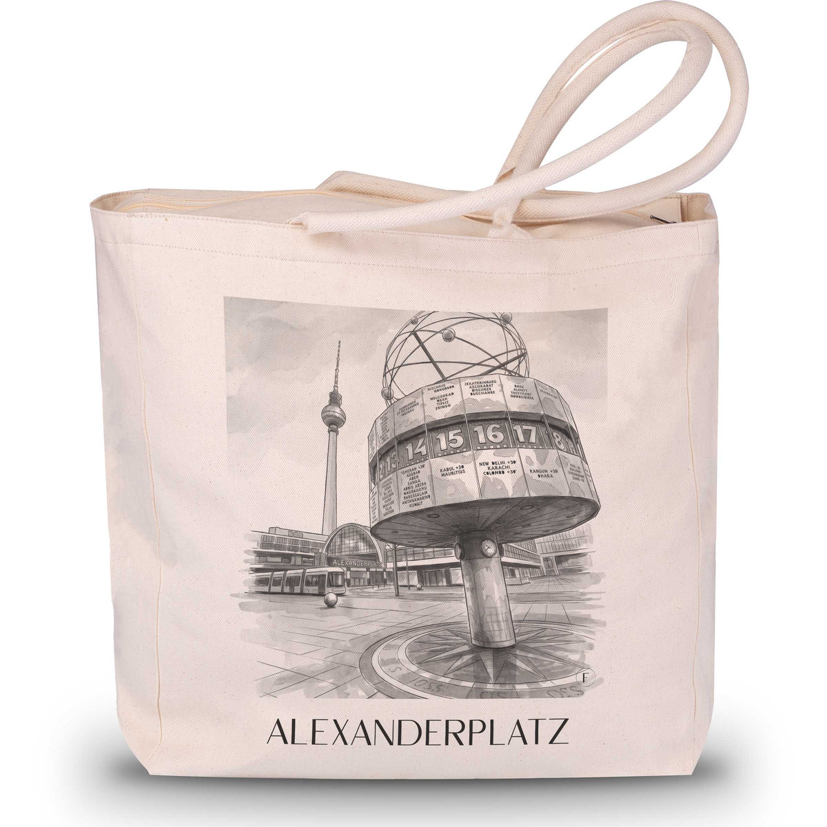 Alexanderplatz Shopping Tasche - Berlin - Deutschland Tote Bag - Einkaufstasche im Aquarell Schwarz-Weiß Stil - favplace