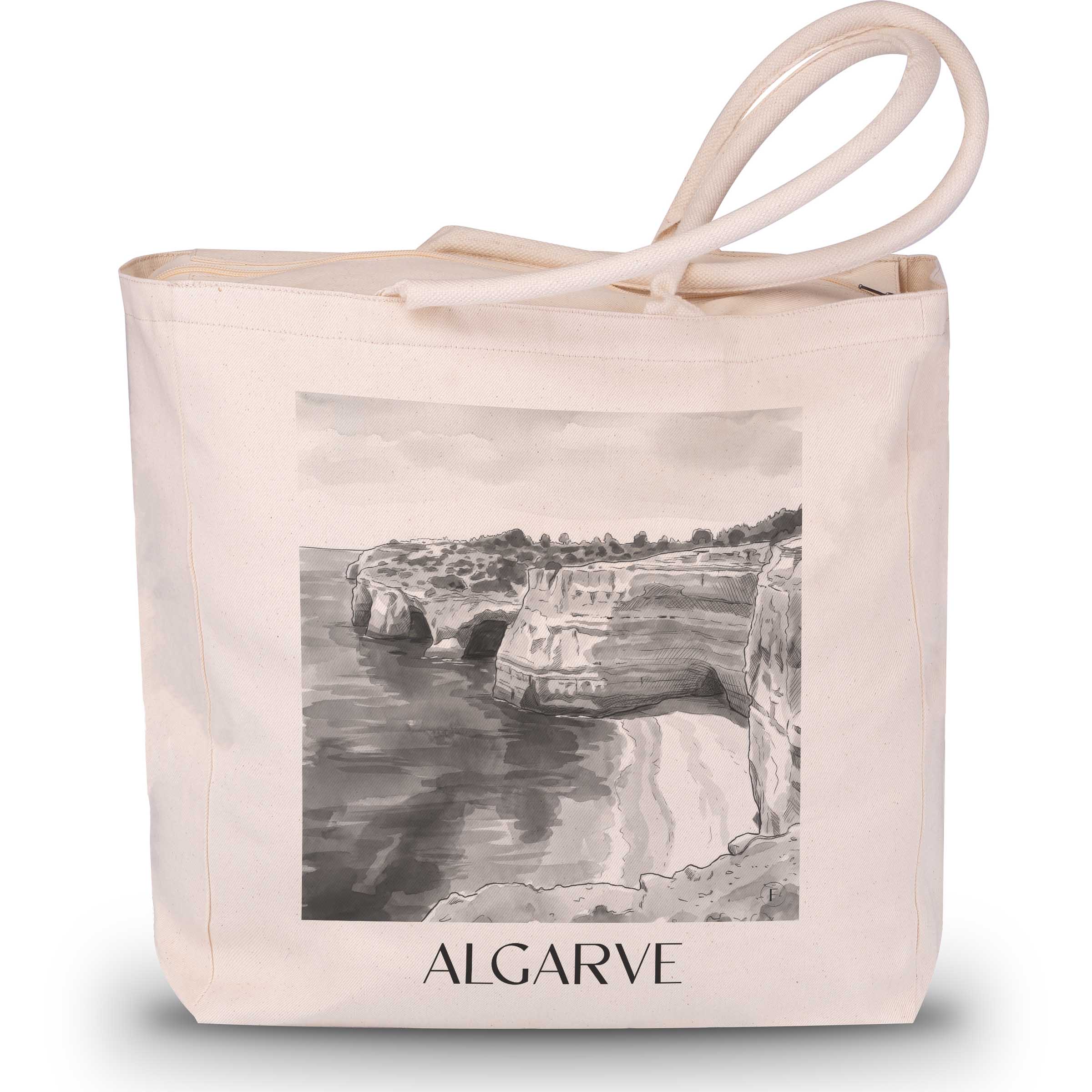 Algarve - Portugal Tote Bag - Einkaufstasche im Aquarell Schwarz-Weiß Stil - favplace