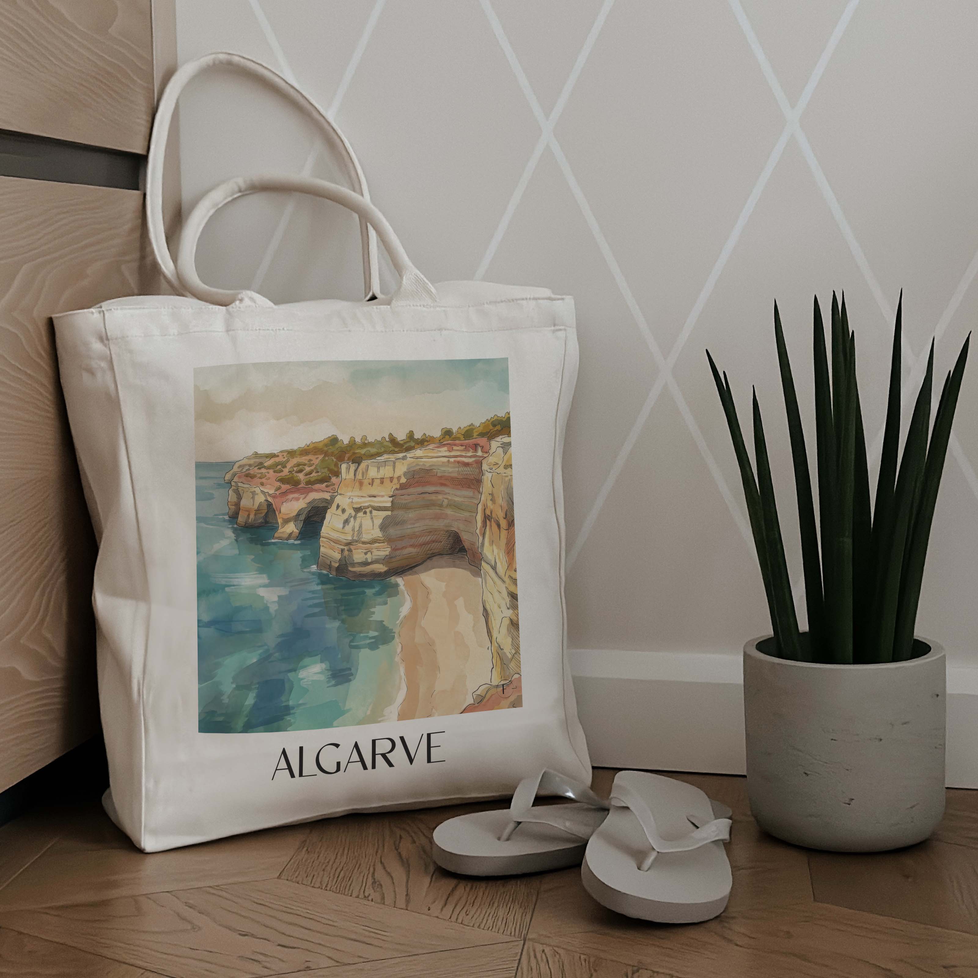 algarve-portugal-einkaufstasche-aquarell