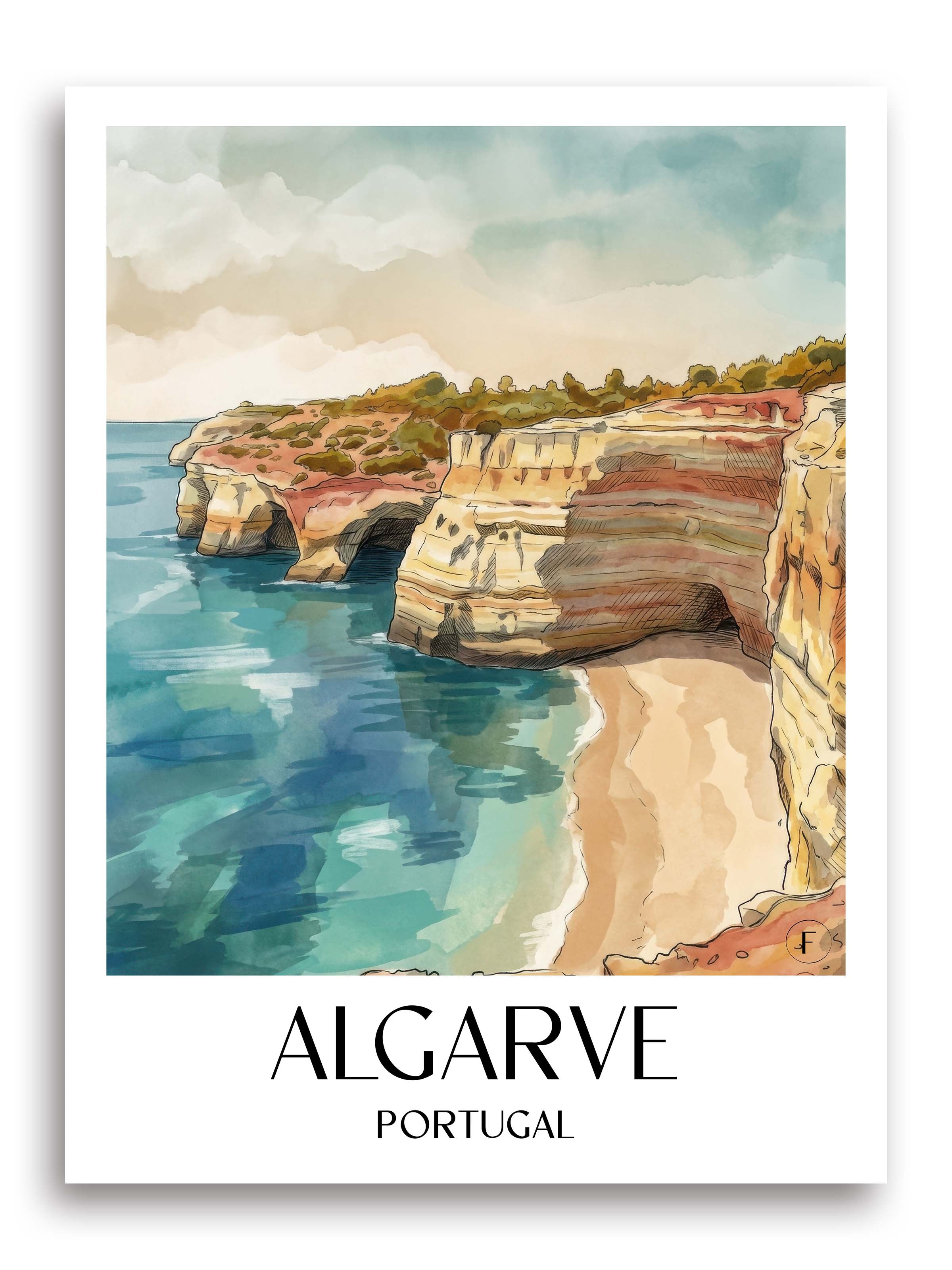 Algarve Poster - Portugal Kunstdruck - Aquarell von A4 bis A1 - favplace