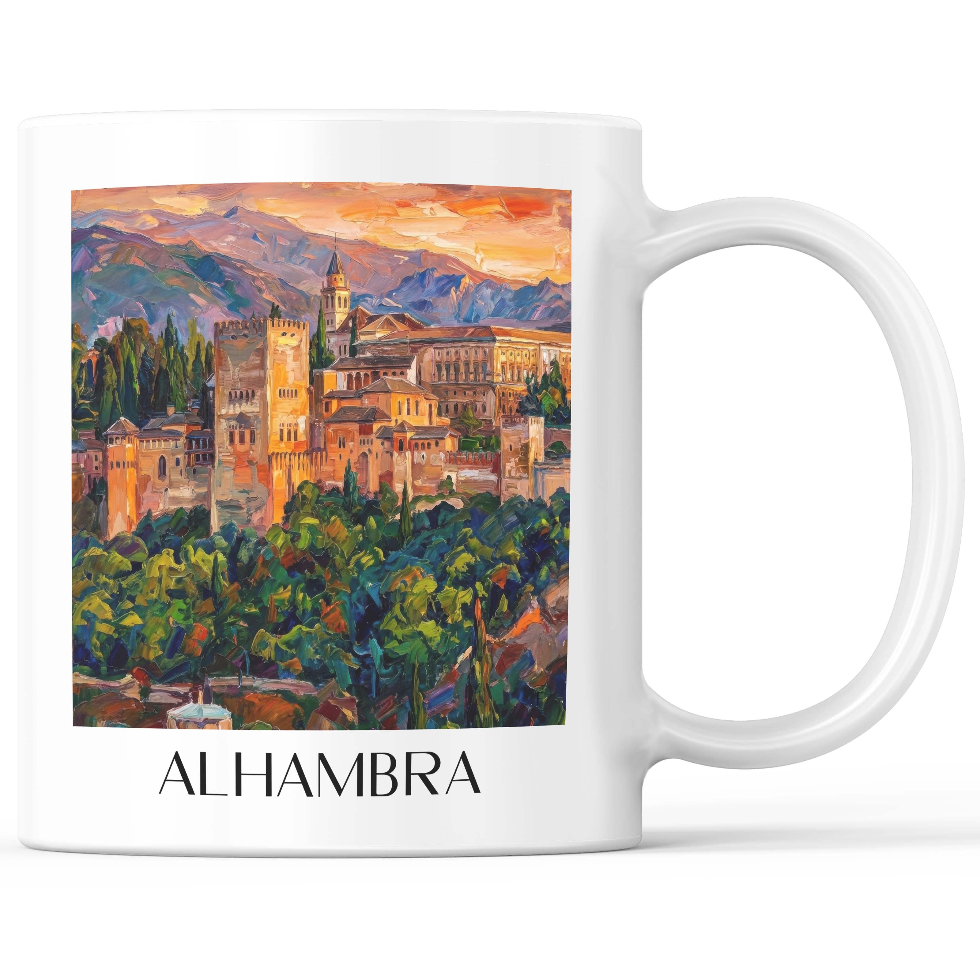 Alhambra Kaffeebecher - Granada - Spanien Becher - Kaffeetasse im Ölgemälde Stil - favplace