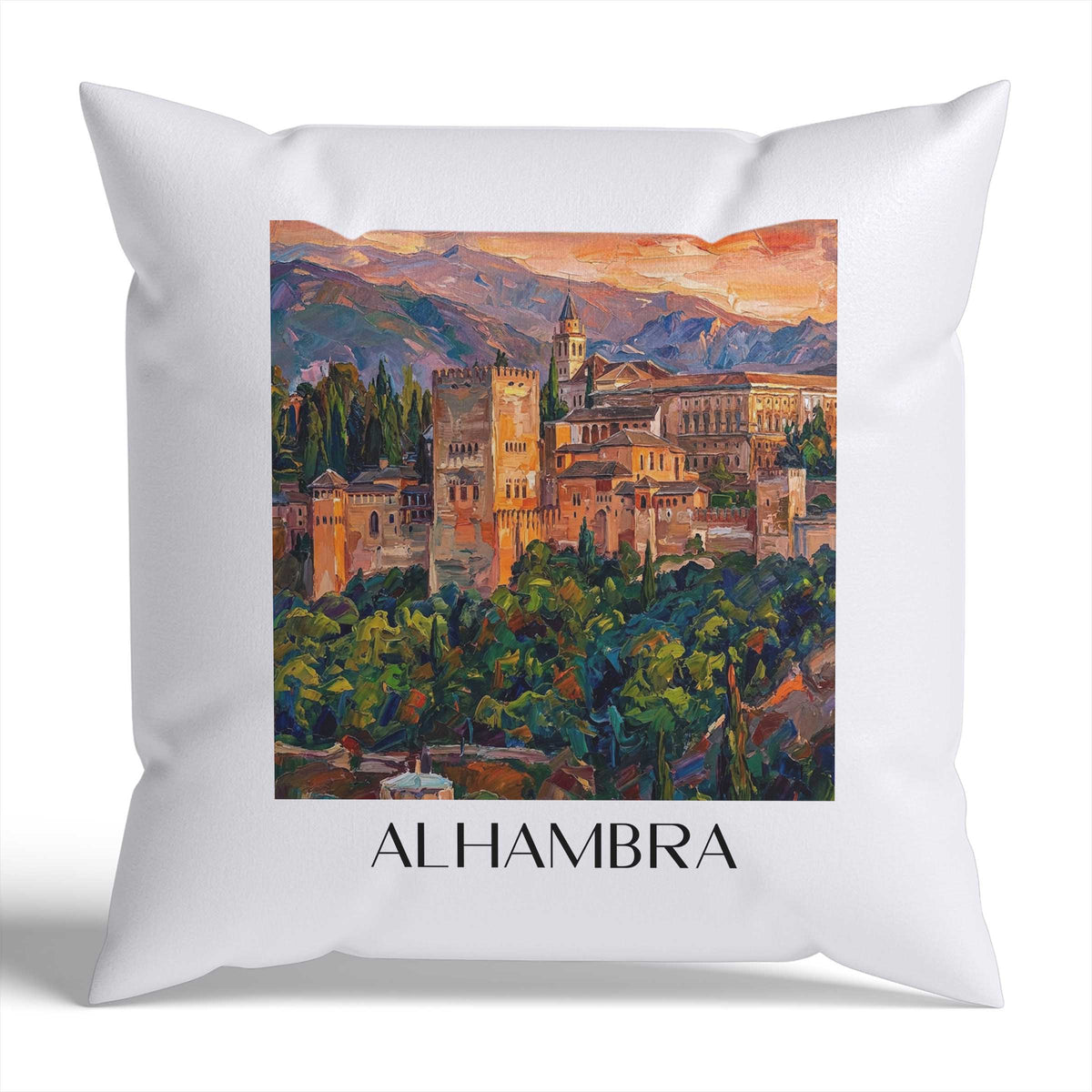 Alhambra Kissenhülle - Zierkissen Bezug - Granada - Spanien Kissen bzw. Kissenbezug im Ölgemälde Stil - favplace