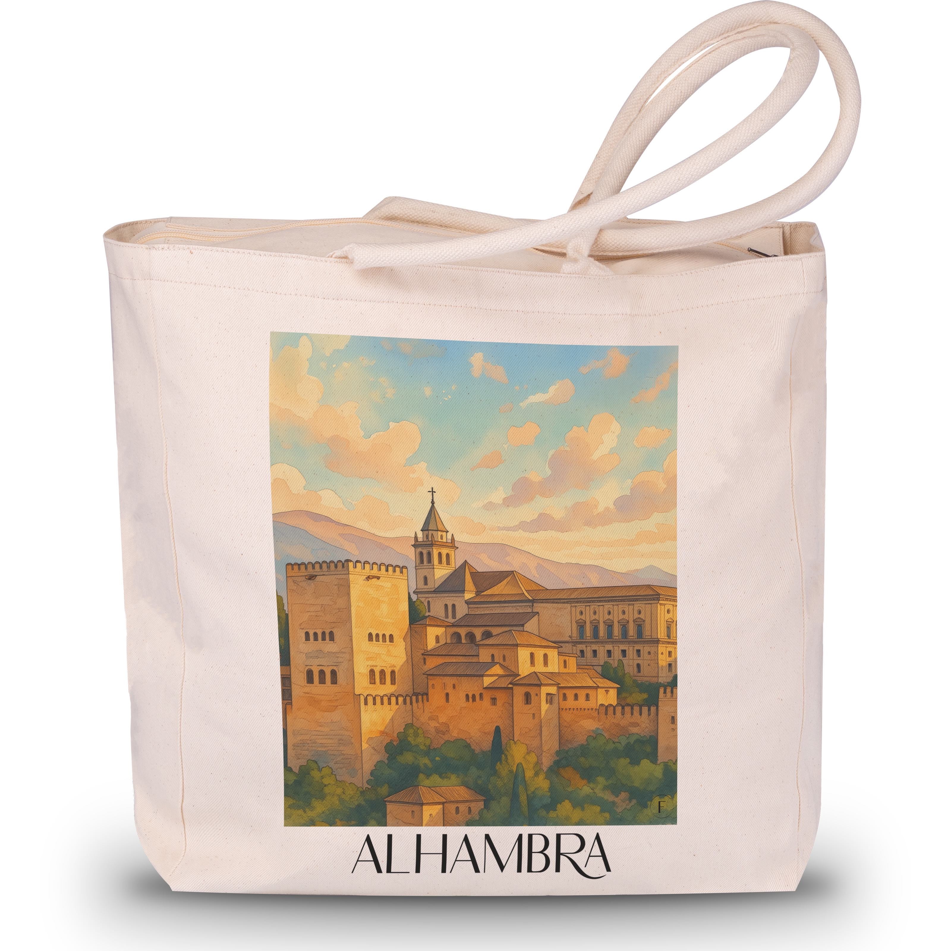 Alhambra Shopping Tasche - Granada - Spanien Tote Bag - Einkaufstasche im Aquarell Stil - favplace