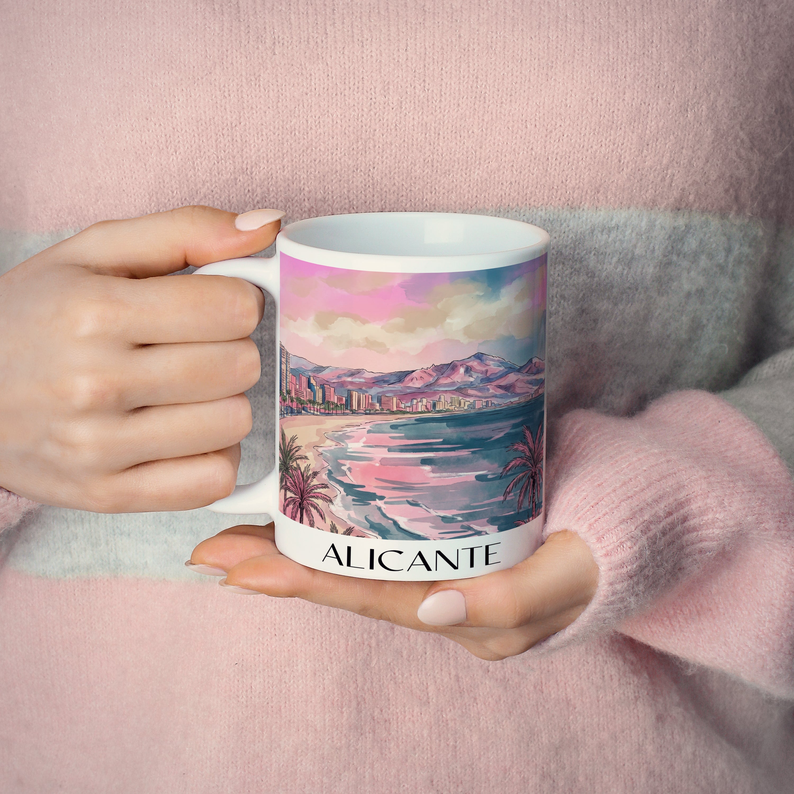 alicante-spanien-spanien-kaffeebecher-aquarell-pink-rosa