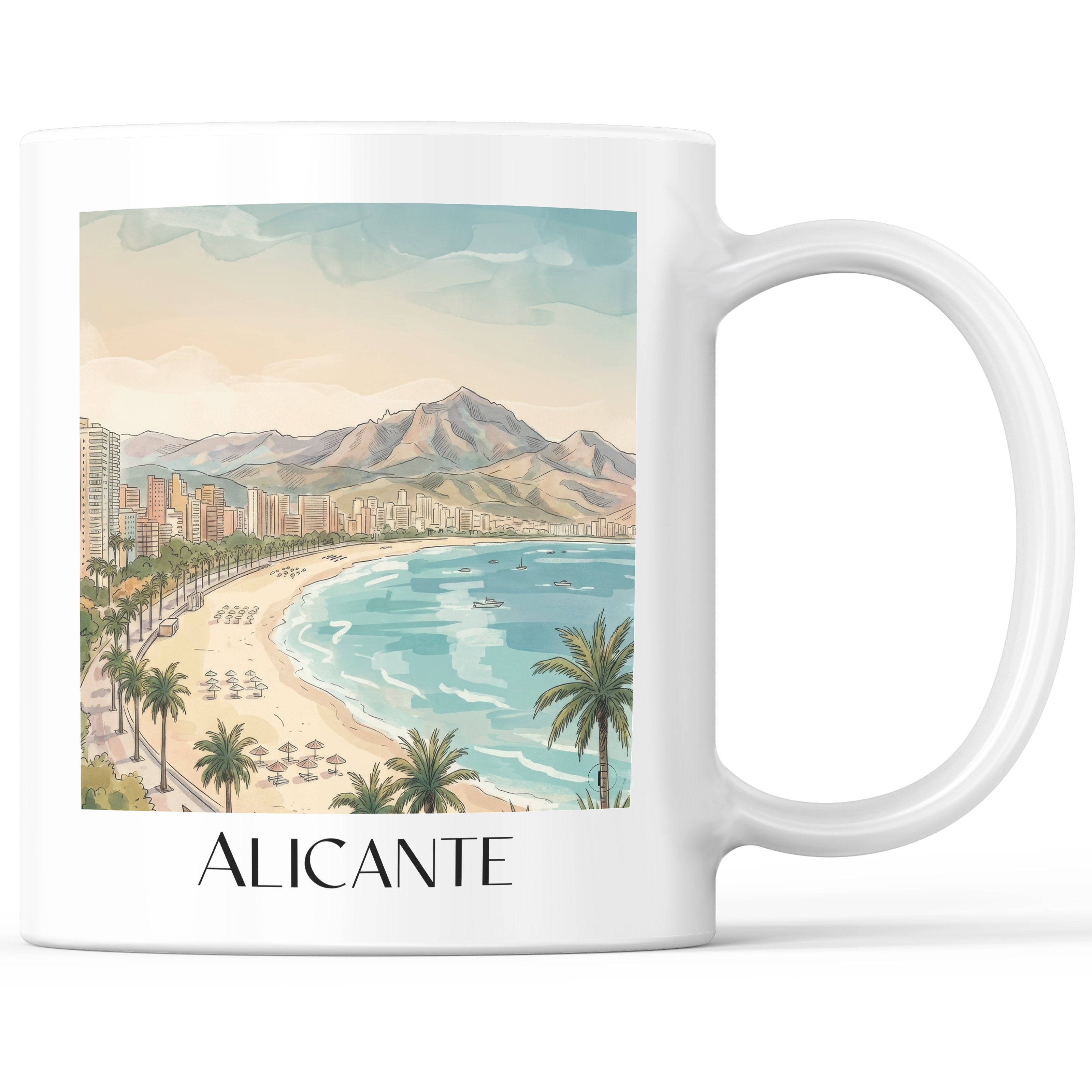 Alicante Kaffeebecher - Spanien - Spanien Becher - Kaffeetasse im Aquarell Stil - favplace