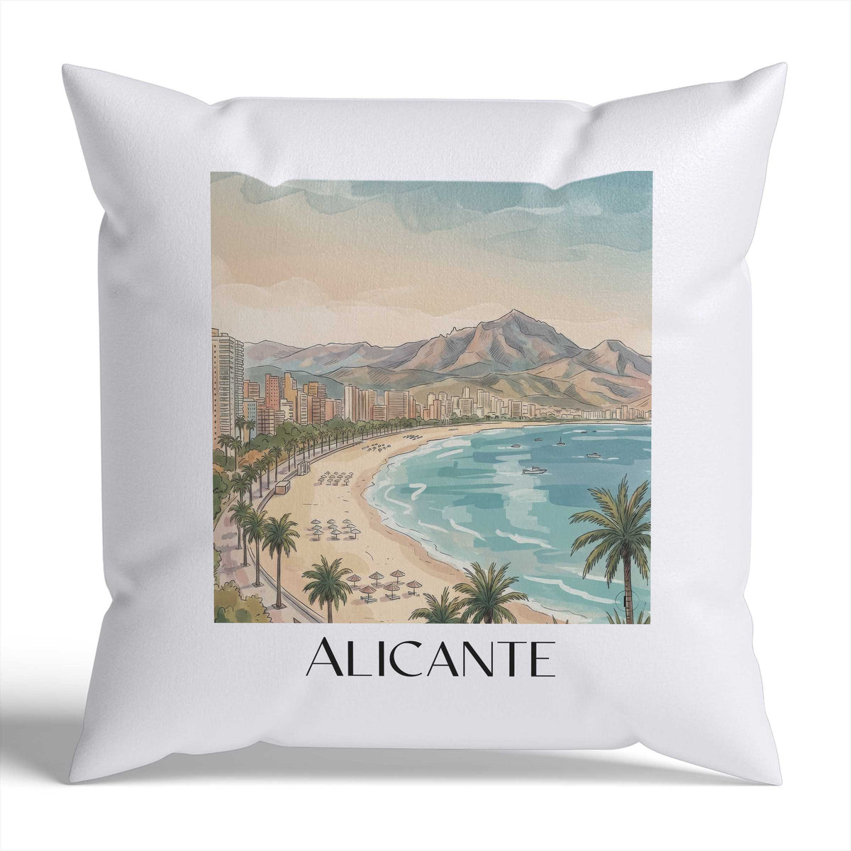 Alicante Kissenhülle - Zierkissen Bezug - Spanien - Spanien Kissen bzw. Kissenbezug im Aquarell Stil - favplace