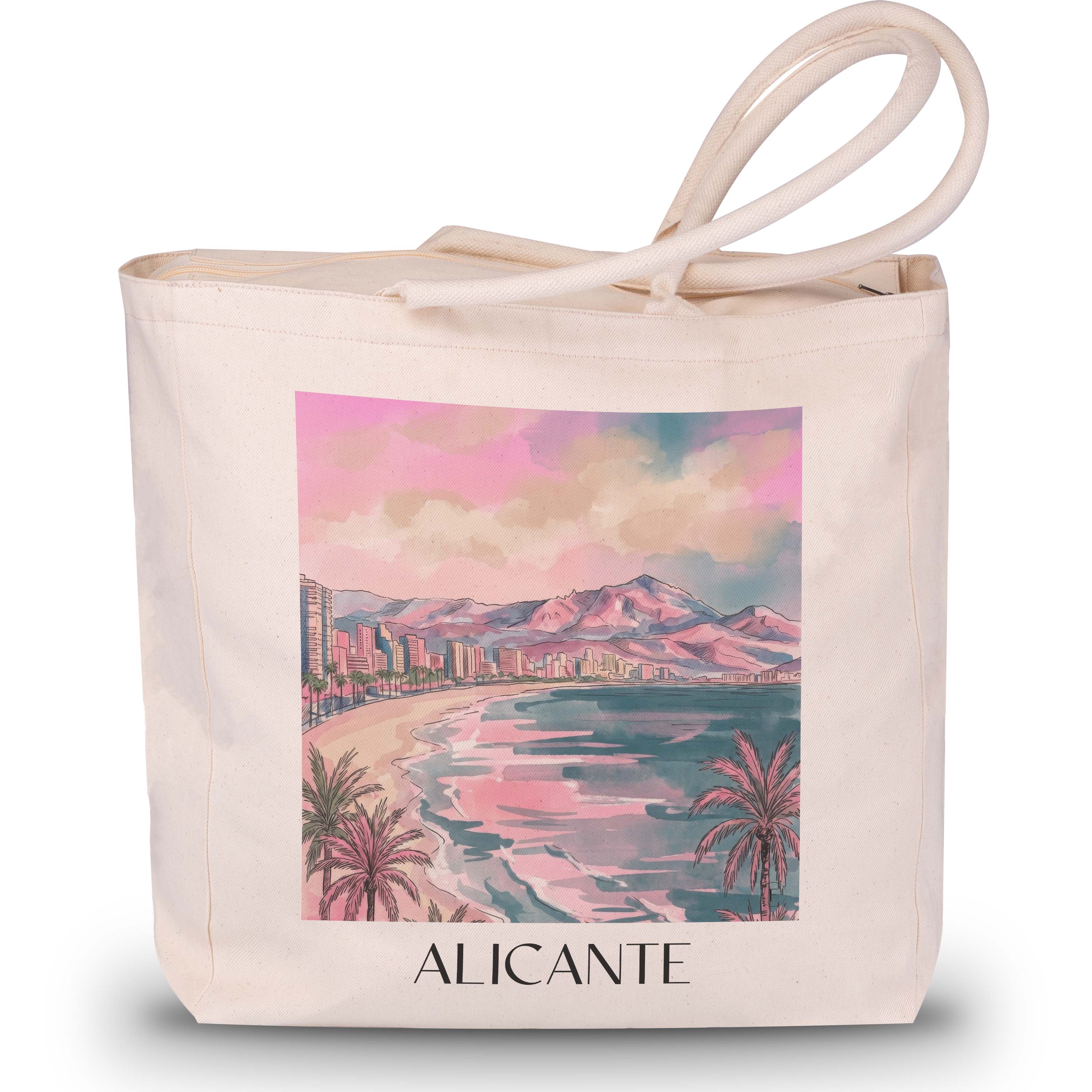 Alicante Shopping Tasche - Spanien - Spanien Tote Bag - Einkaufstasche im Aquarell Pink Stil - favplace