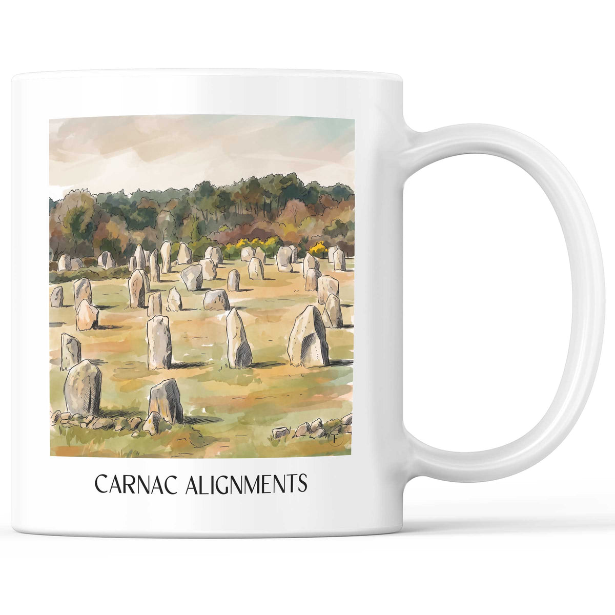 Alignements de Carnac Kaffeebecher - Golfe du Morbihan - Frankreich Becher - Kaffeetasse im Aquarell Stil